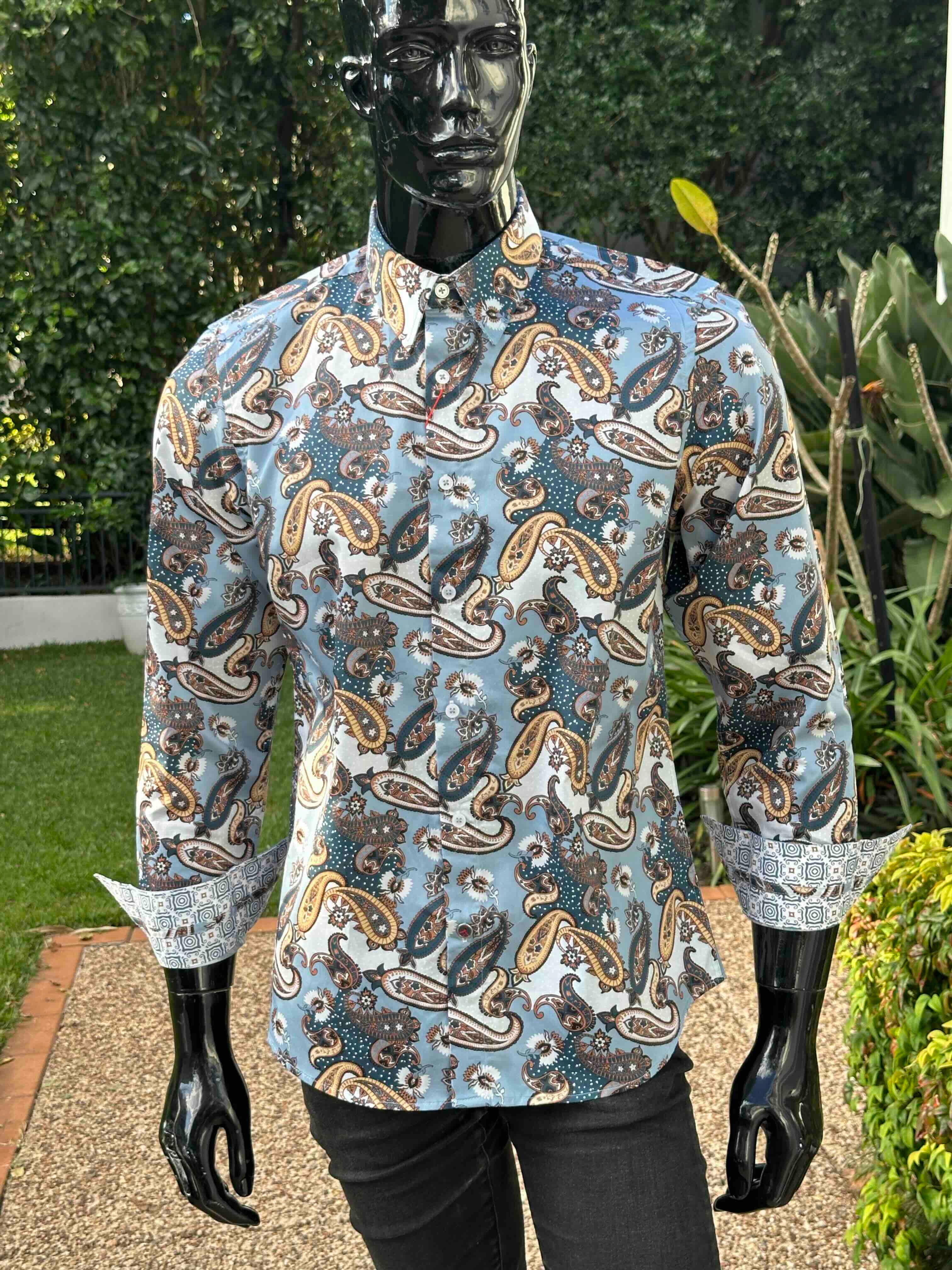 JOHN LENNON Mens Atherton Long Sleeve Paisley Shirt - Steel - Image 9