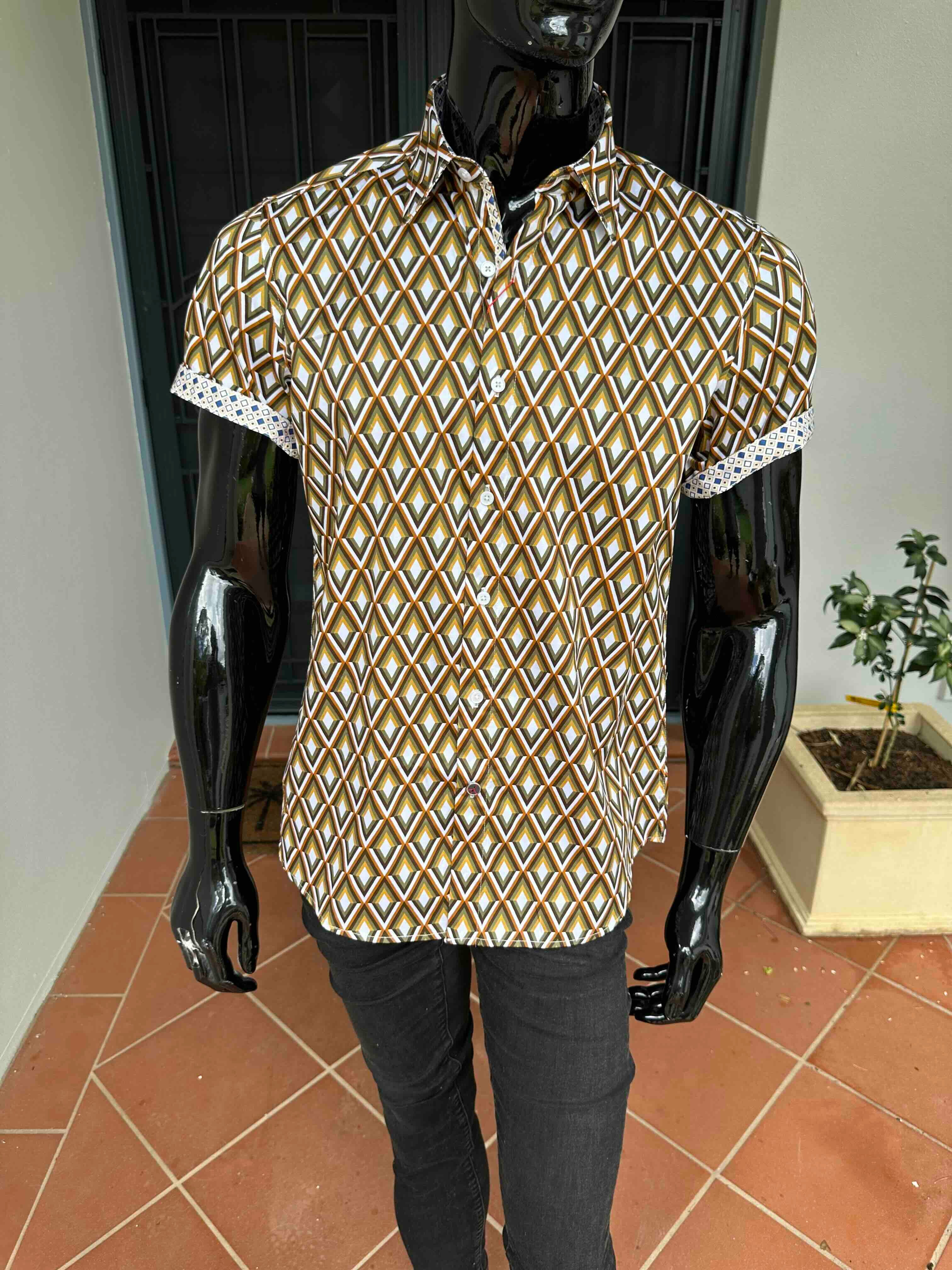 JOHN LENNON Mens Bedworth Short Sleeve Shirt - Mustard - Image 4