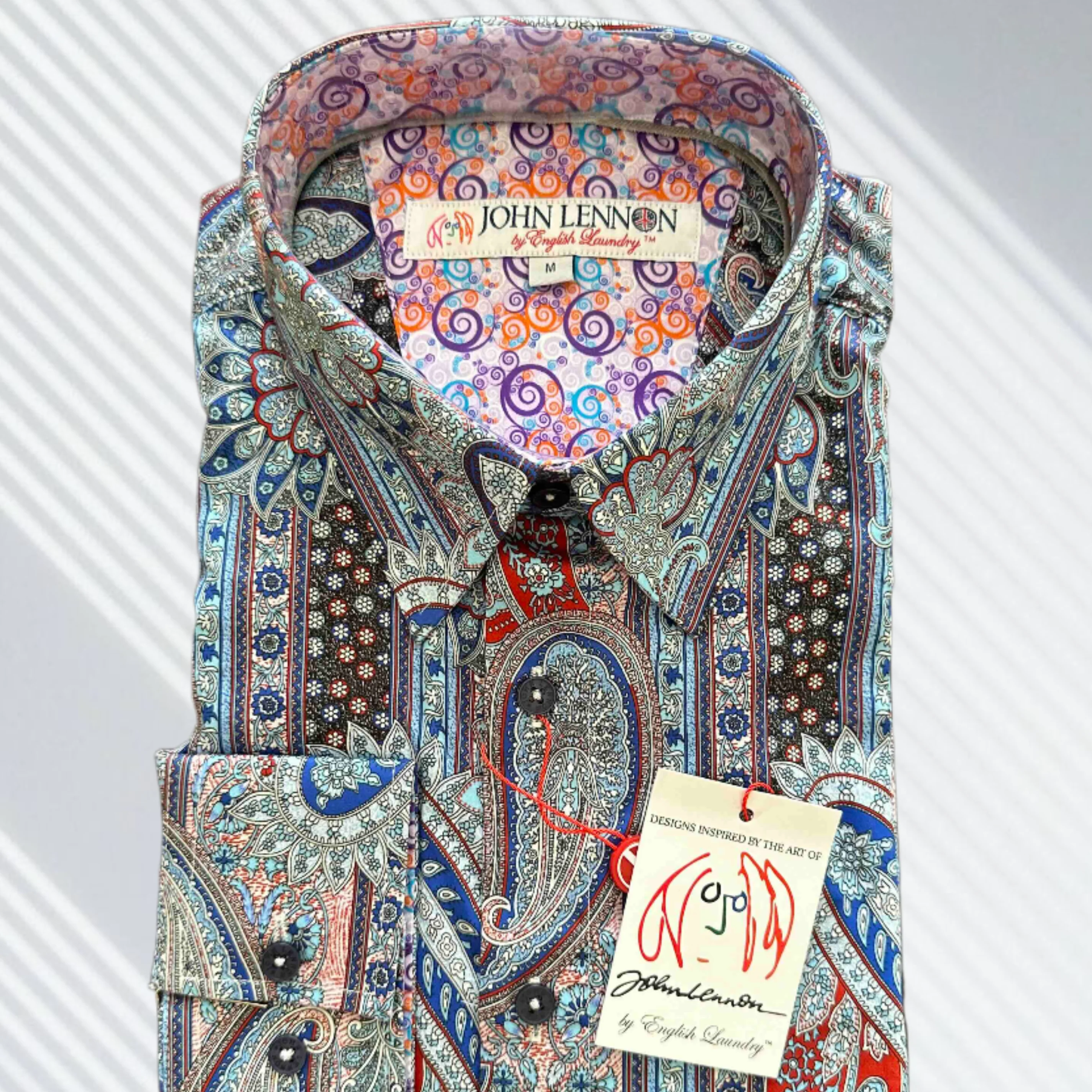 JOHN LENNON Mens Boston Long Sleeve Paisley Shirt - Royal - Image 2