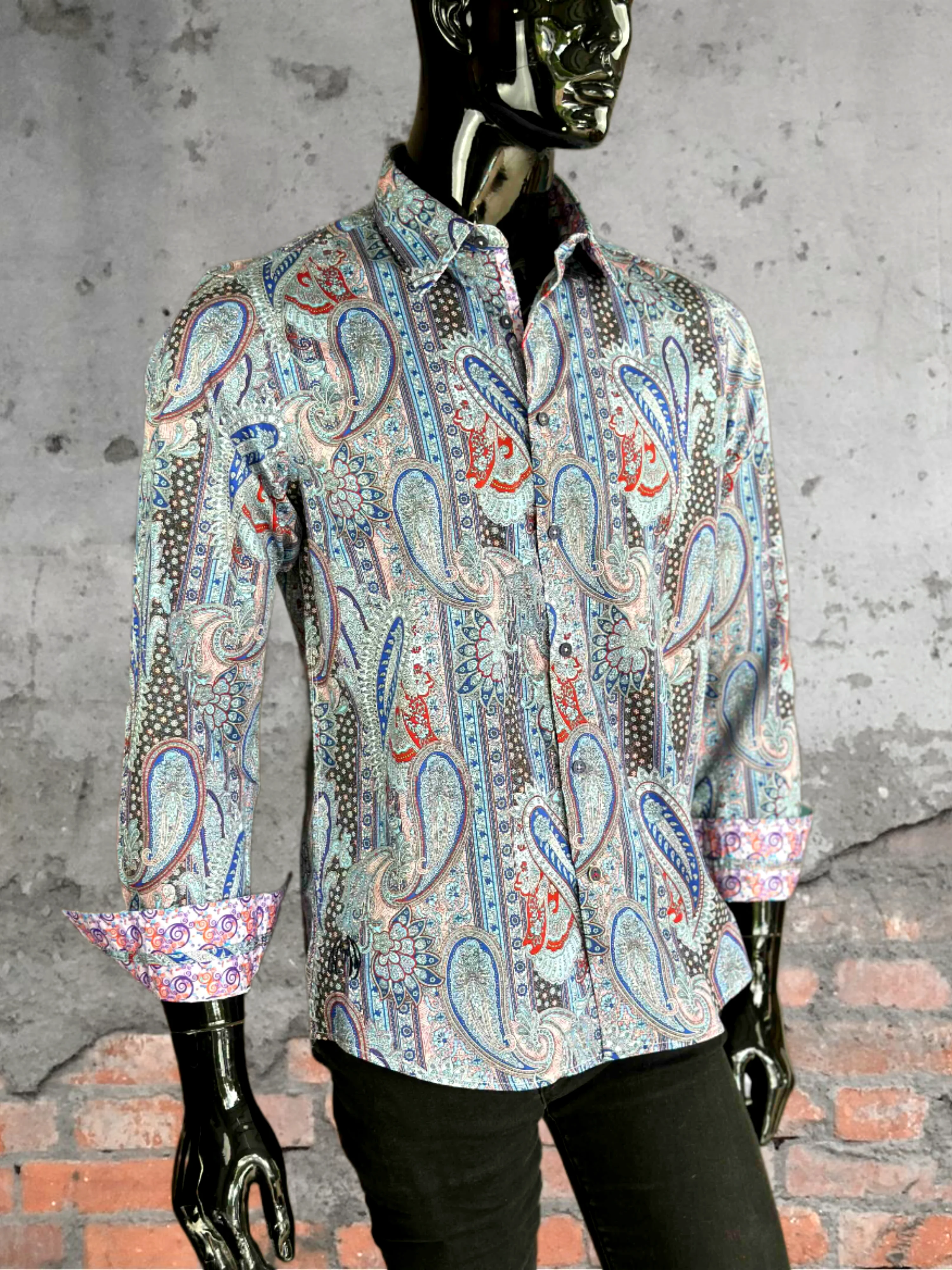 JOHN LENNON Mens Boston Long Sleeve Paisley Shirt - Royal - Image 7