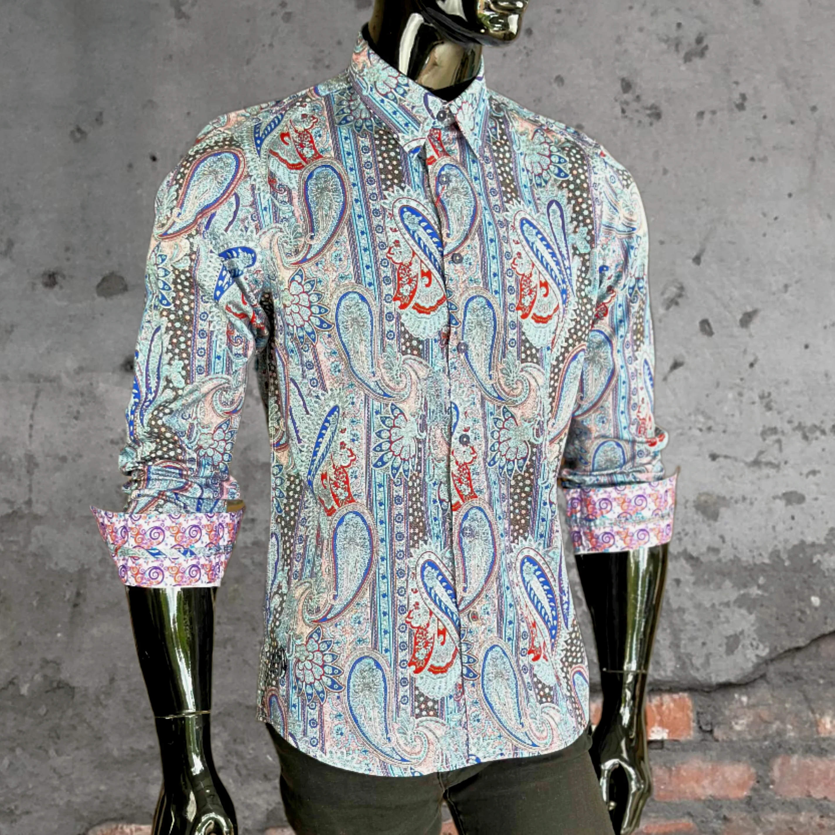 JOHN LENNON Mens Boston Long Sleeve Paisley Shirt - Royal - Image 9