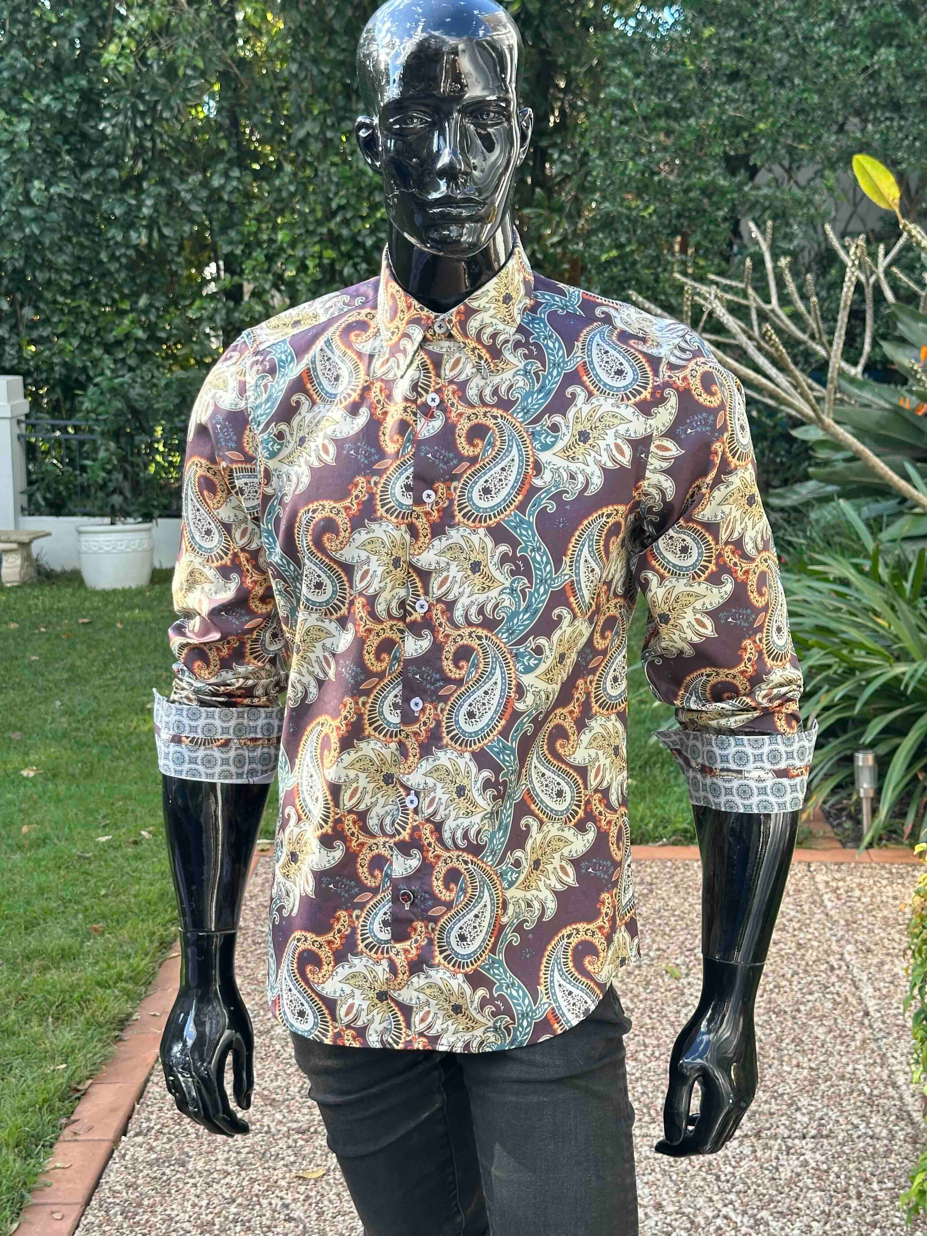 JOHN LENNON Mens Bradbury Long Sleeve Paisley Shirt - Plum - Image 15