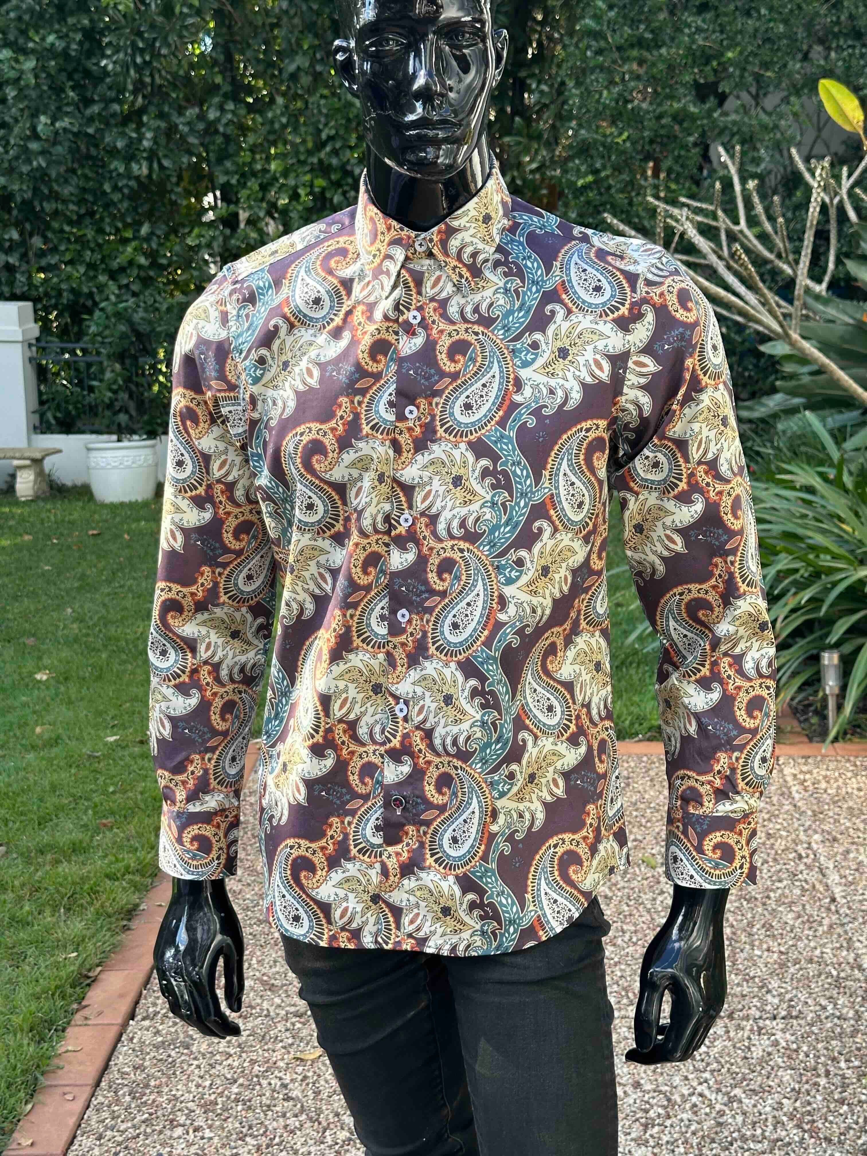 JOHN LENNON Mens Bradbury Long Sleeve Paisley Shirt - Plum - Image 16