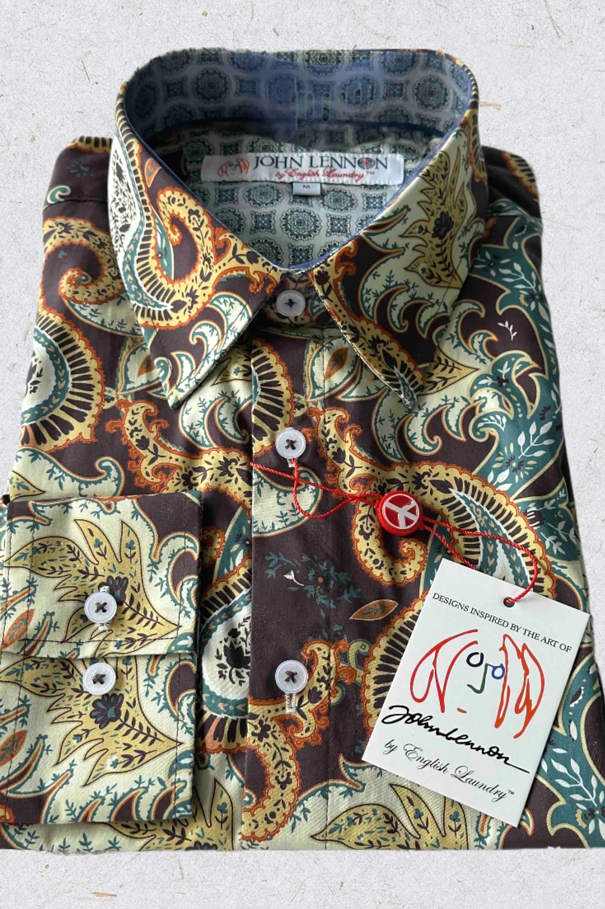 JOHN LENNON Mens Bradbury Long Sleeve Paisley Shirt - Plum - Image 3