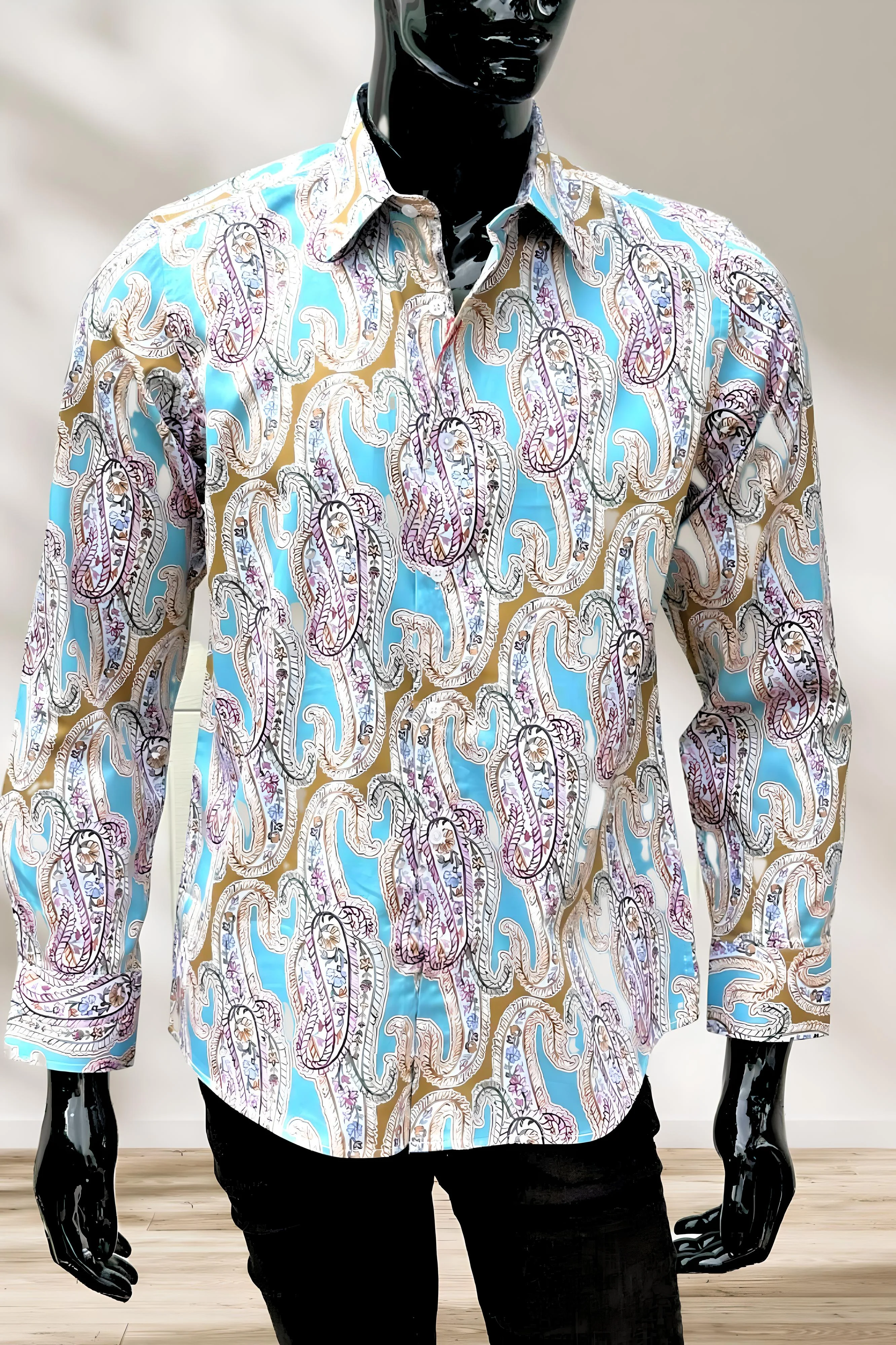 JOHN LENNON Mens Bramhall Long Sleeve Paisley Shirt - Teal