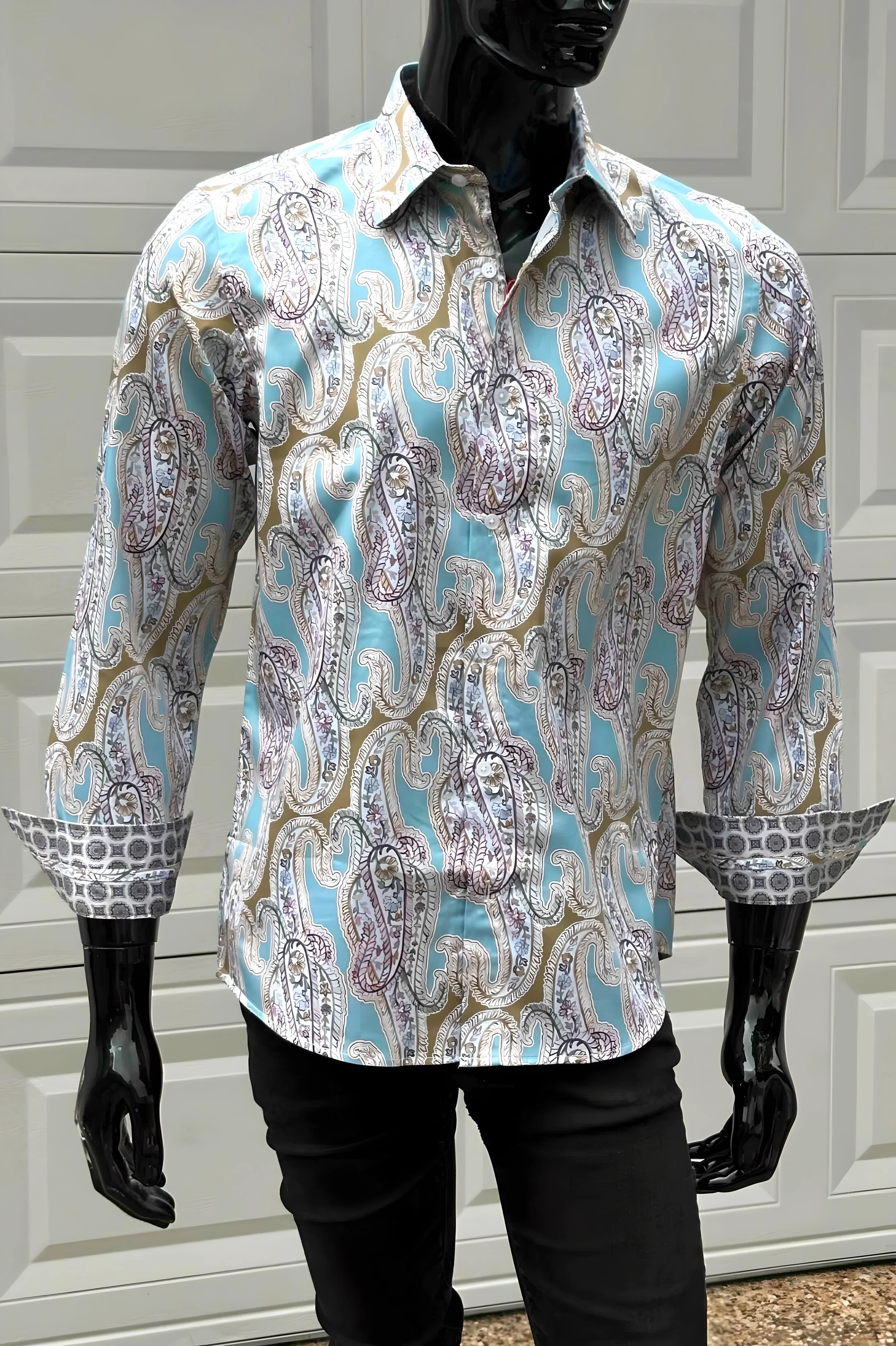 JOHN LENNON Mens Bramhall Long Sleeve Paisley Shirt - Teal - Image 10