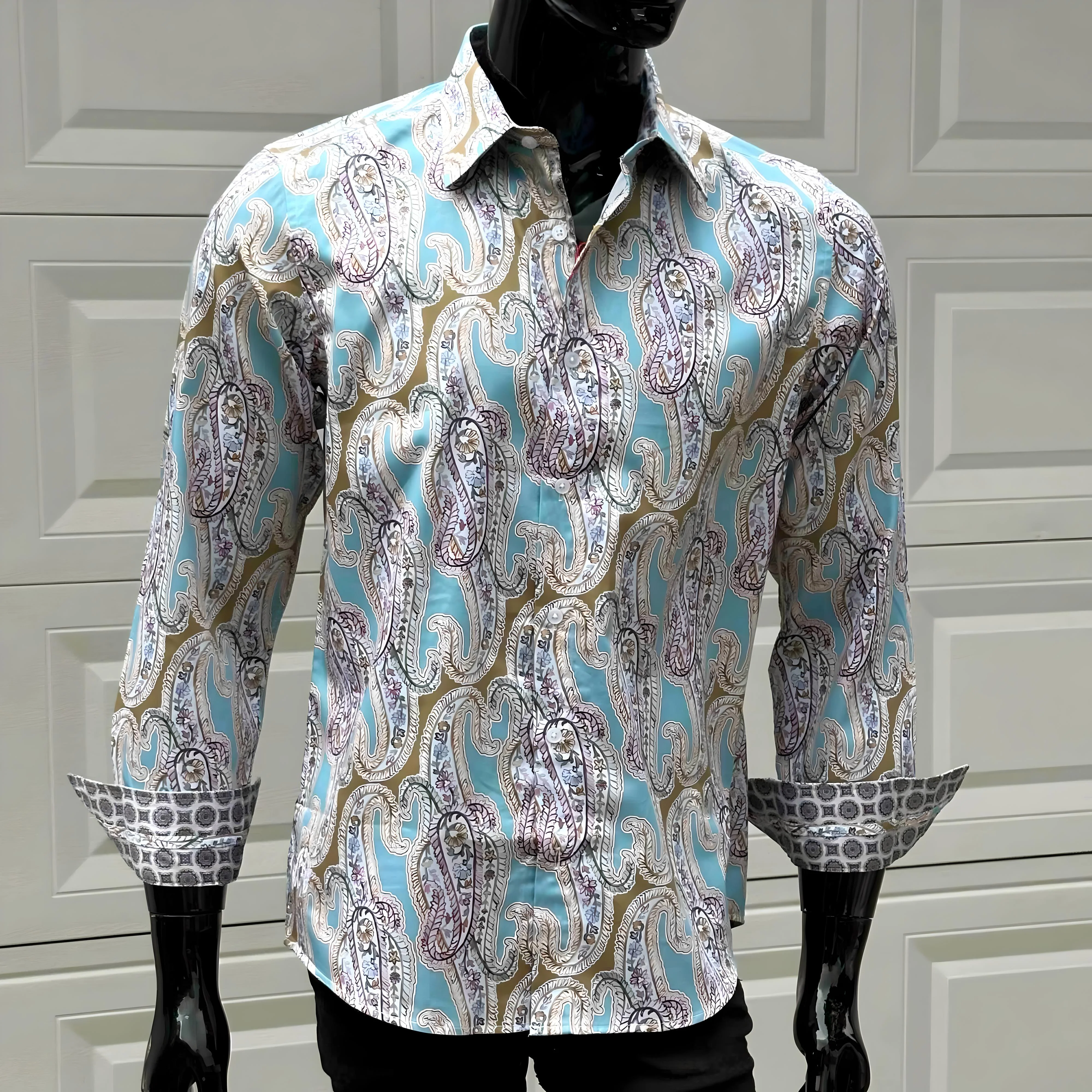 JOHN LENNON Mens Bramhall Long Sleeve Paisley Shirt - Teal - Image 12