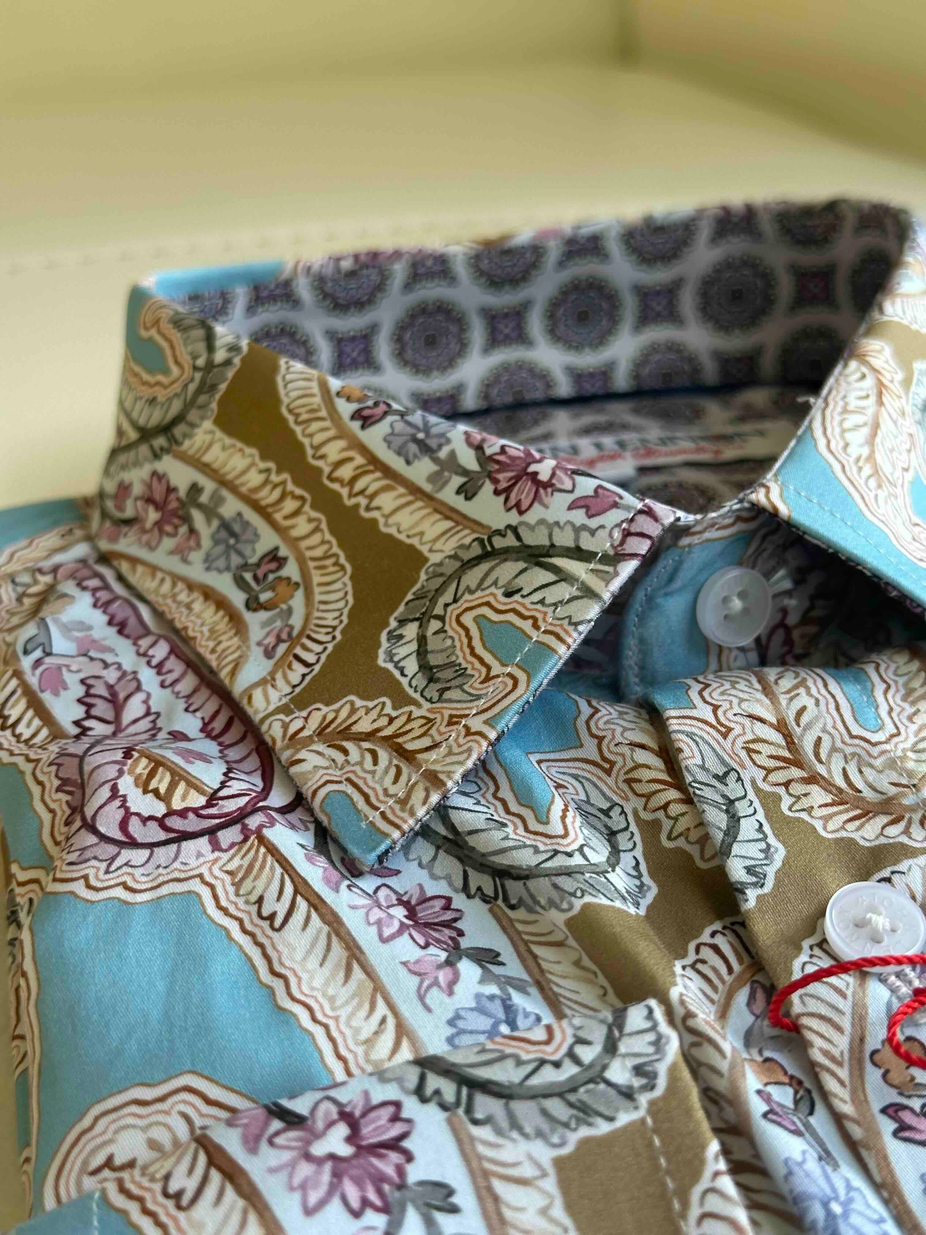 JOHN LENNON Mens Bramhall Long Sleeve Paisley Shirt - Teal - Image 3