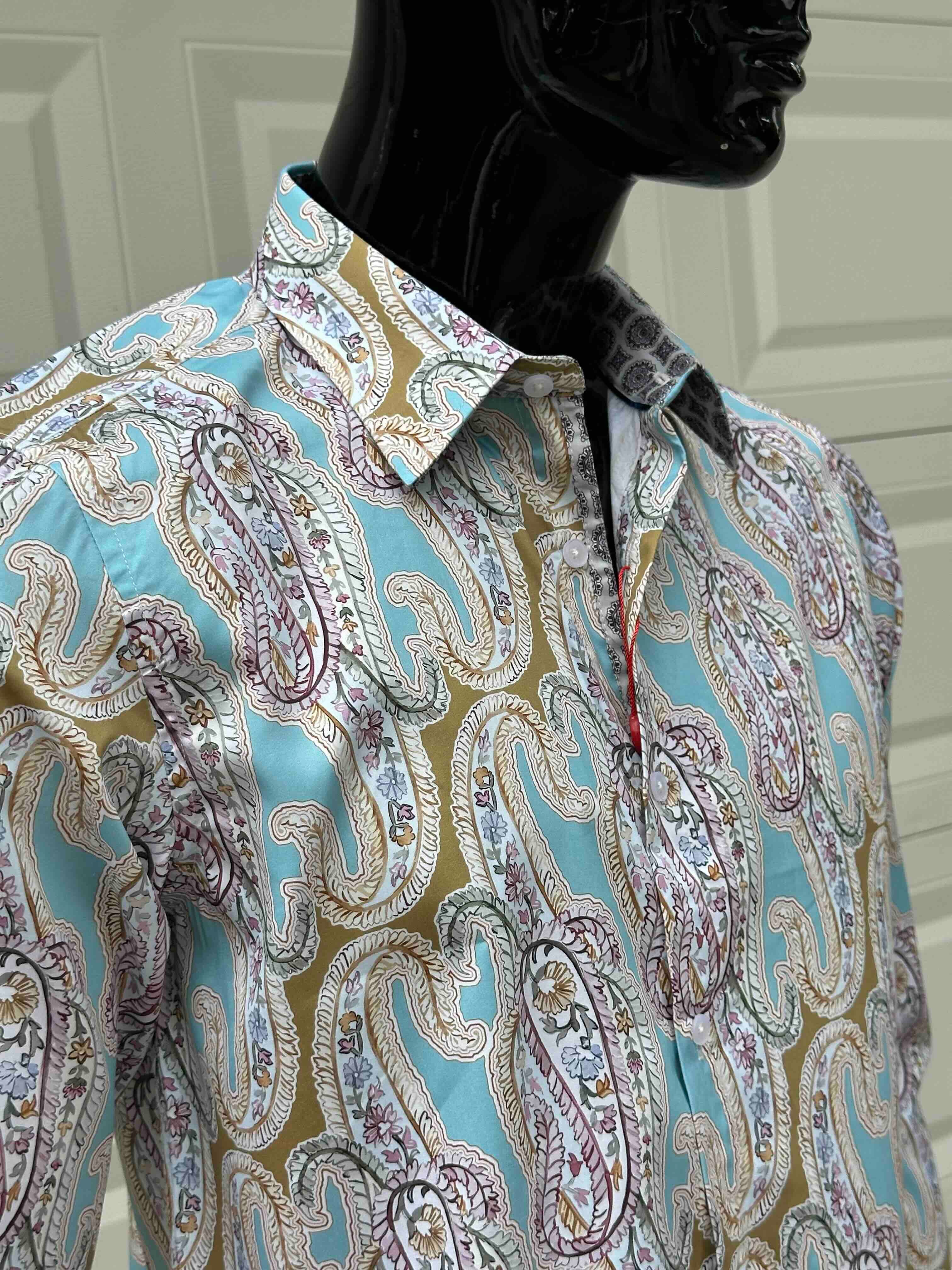 JOHN LENNON Mens Bramhall Long Sleeve Paisley Shirt - Teal - Image 4