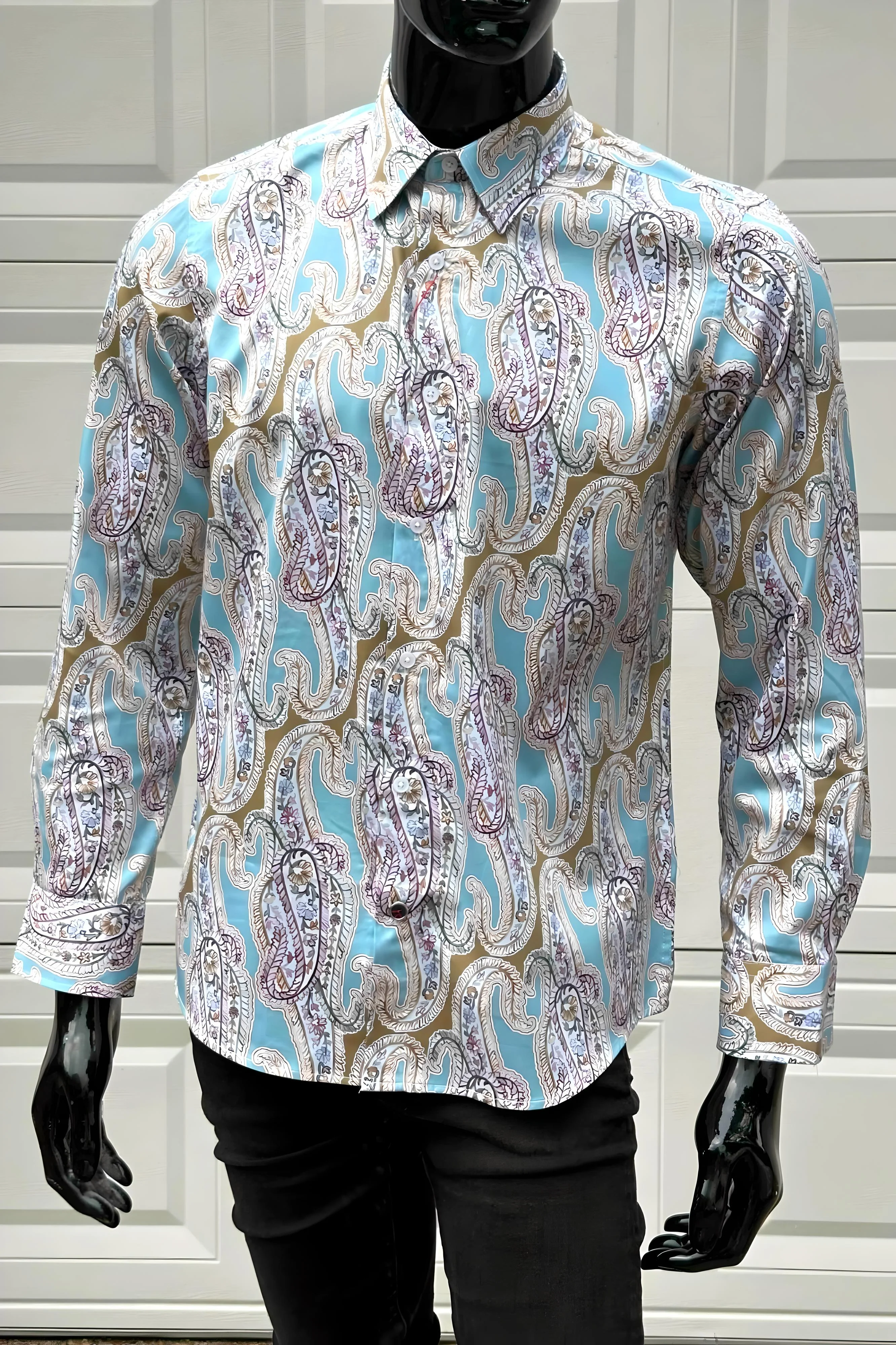JOHN LENNON Mens Bramhall Long Sleeve Paisley Shirt - Teal - Image 9