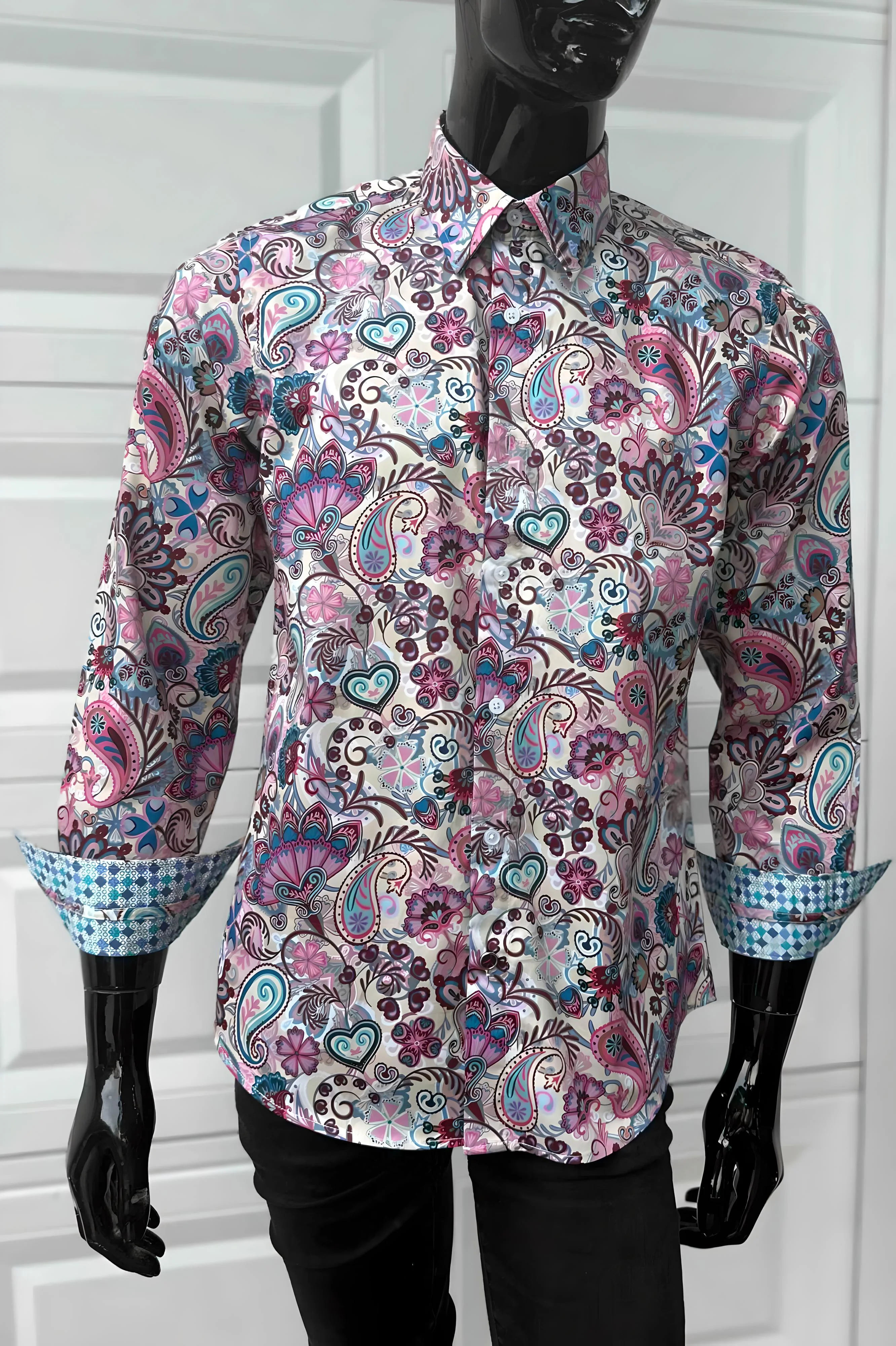 JOHN LENNON Mens Clifton Long Sleeve Shirt - White Floral Paisley - Image 10