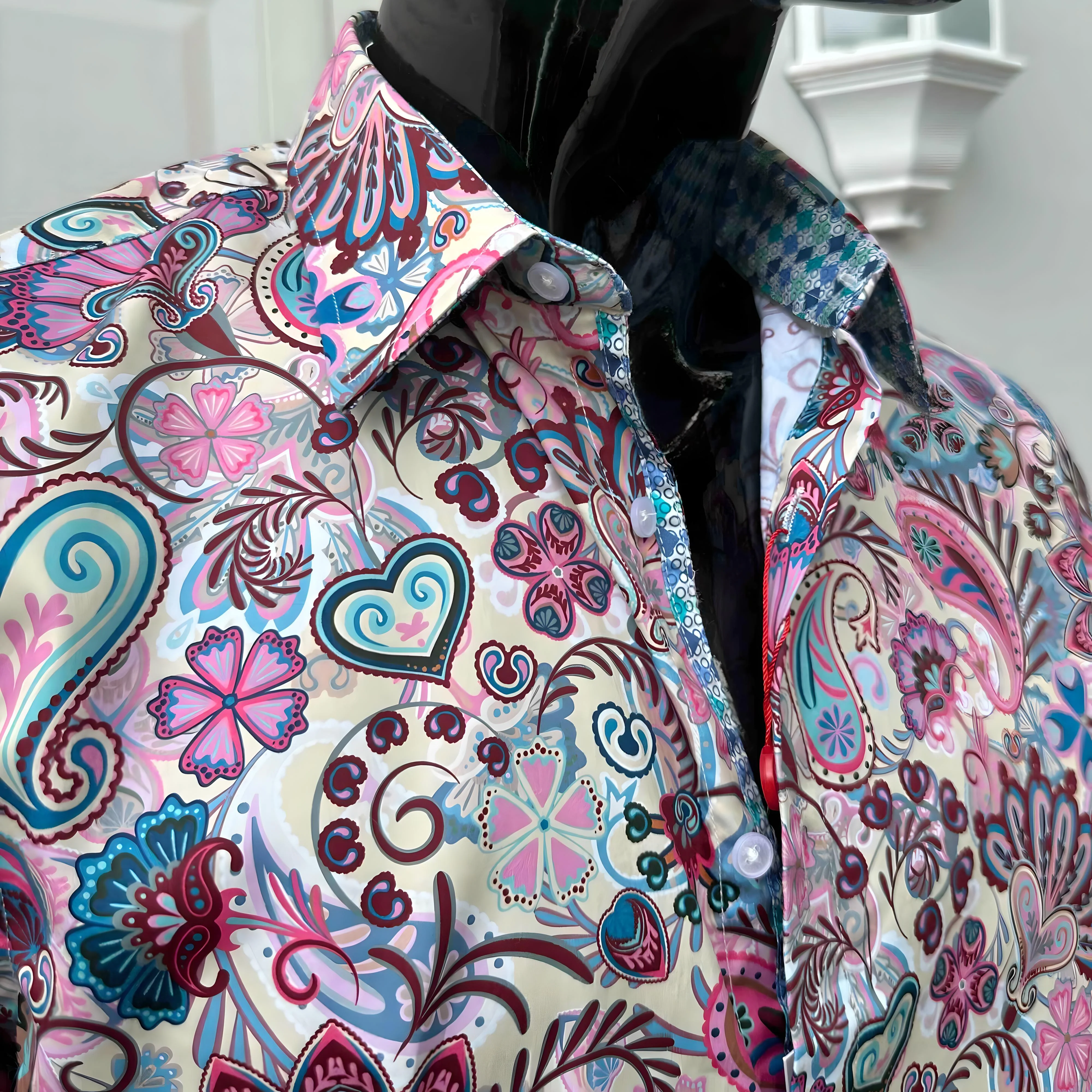 JOHN LENNON Mens Clifton Long Sleeve Shirt - White Floral Paisley - Image 3