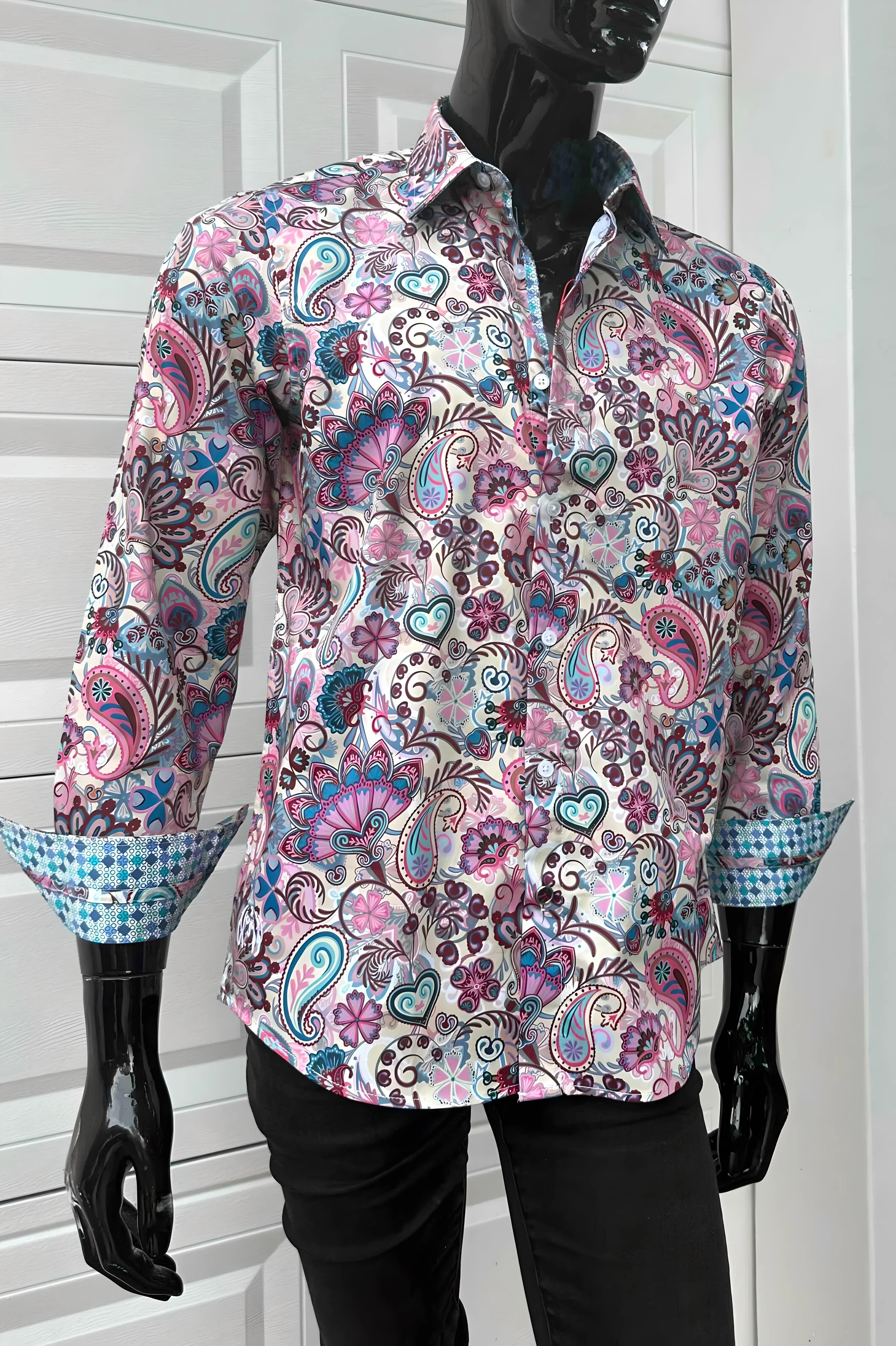 JOHN LENNON Mens Clifton Long Sleeve Shirt - White Floral Paisley - Image 8