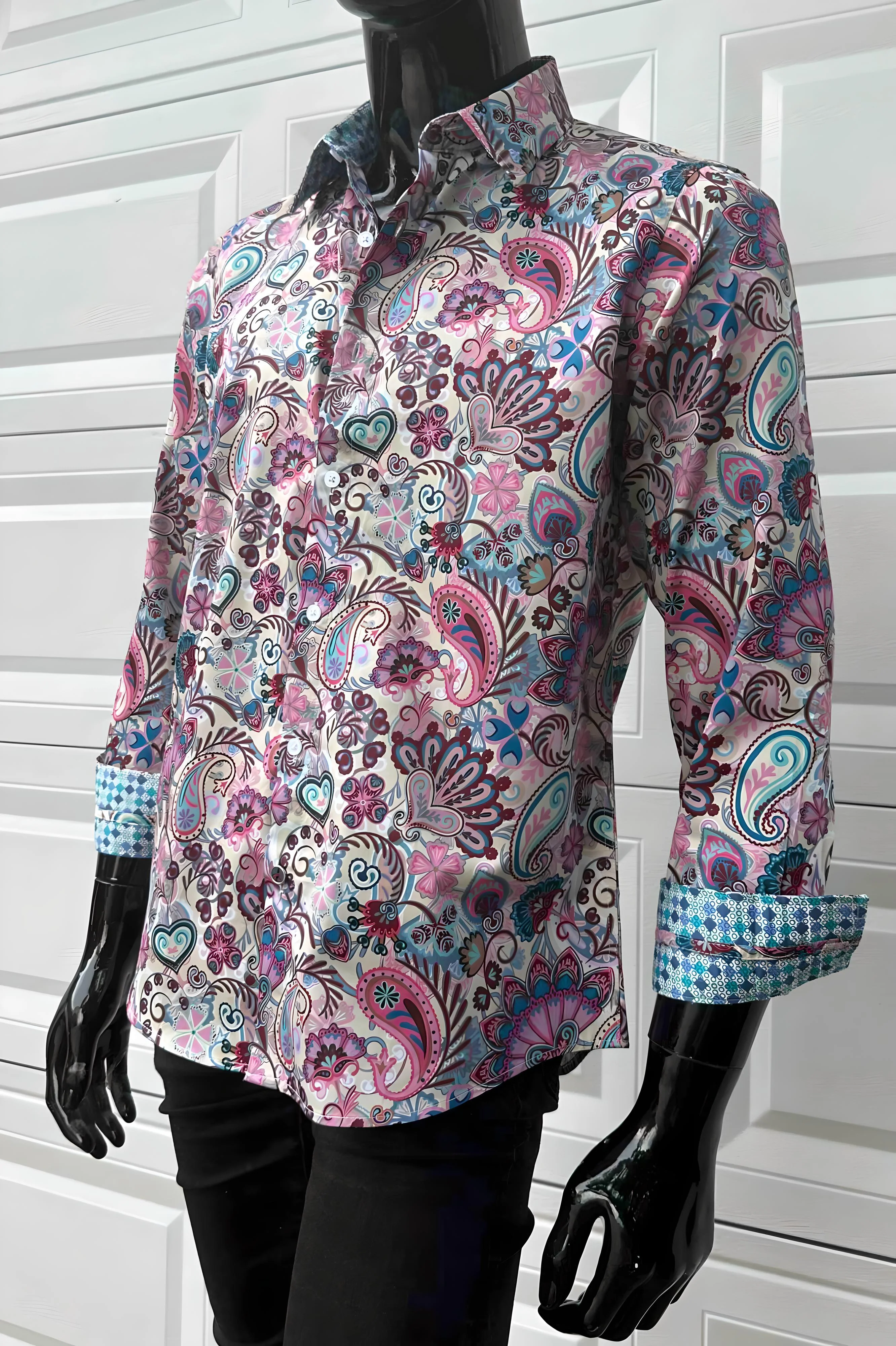 JOHN LENNON Mens Clifton Long Sleeve Shirt - White Floral Paisley - Image 9
