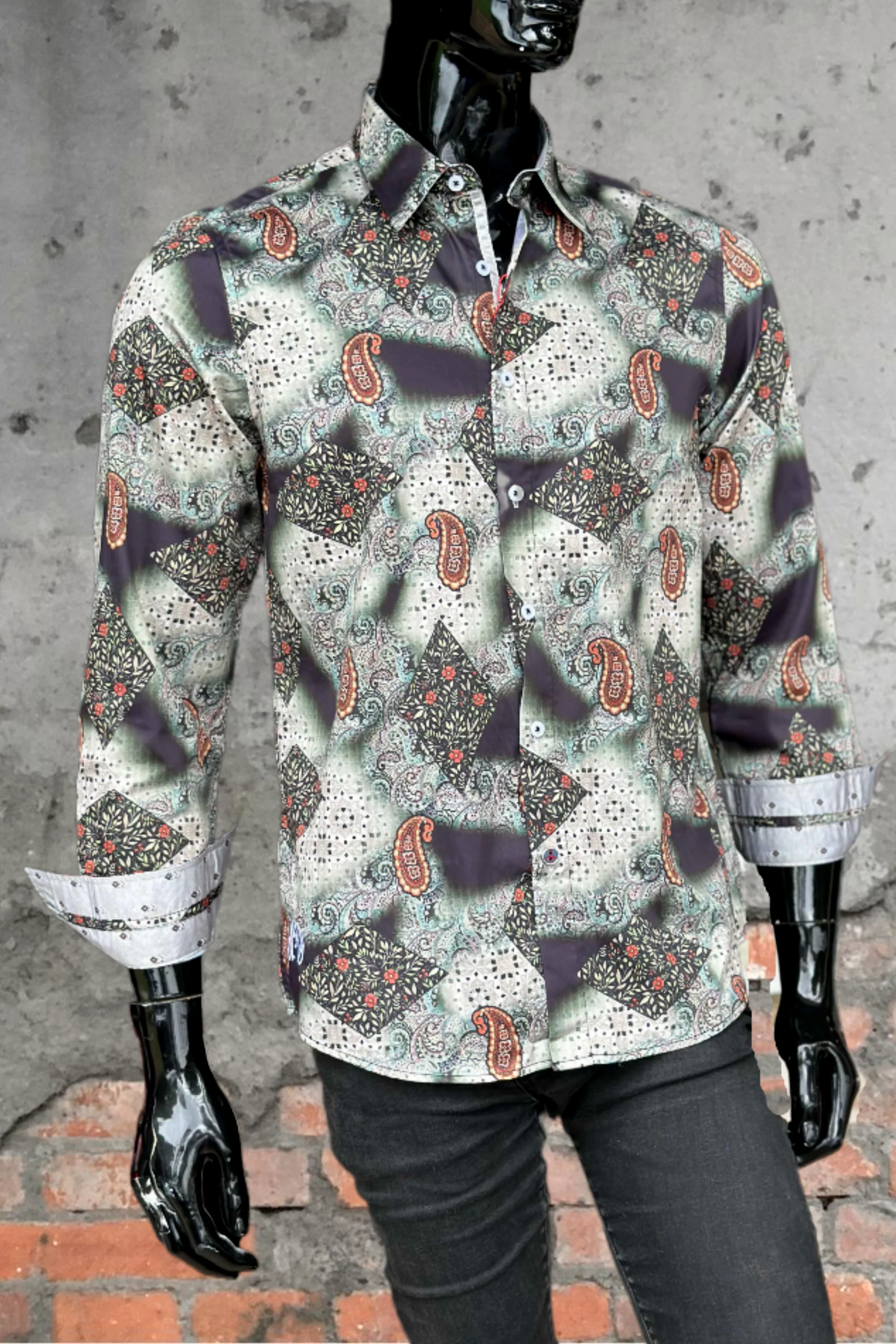 JOHN LENNON Mens Colchester Paisley Long Sleeve Shirt - Black - Image 2