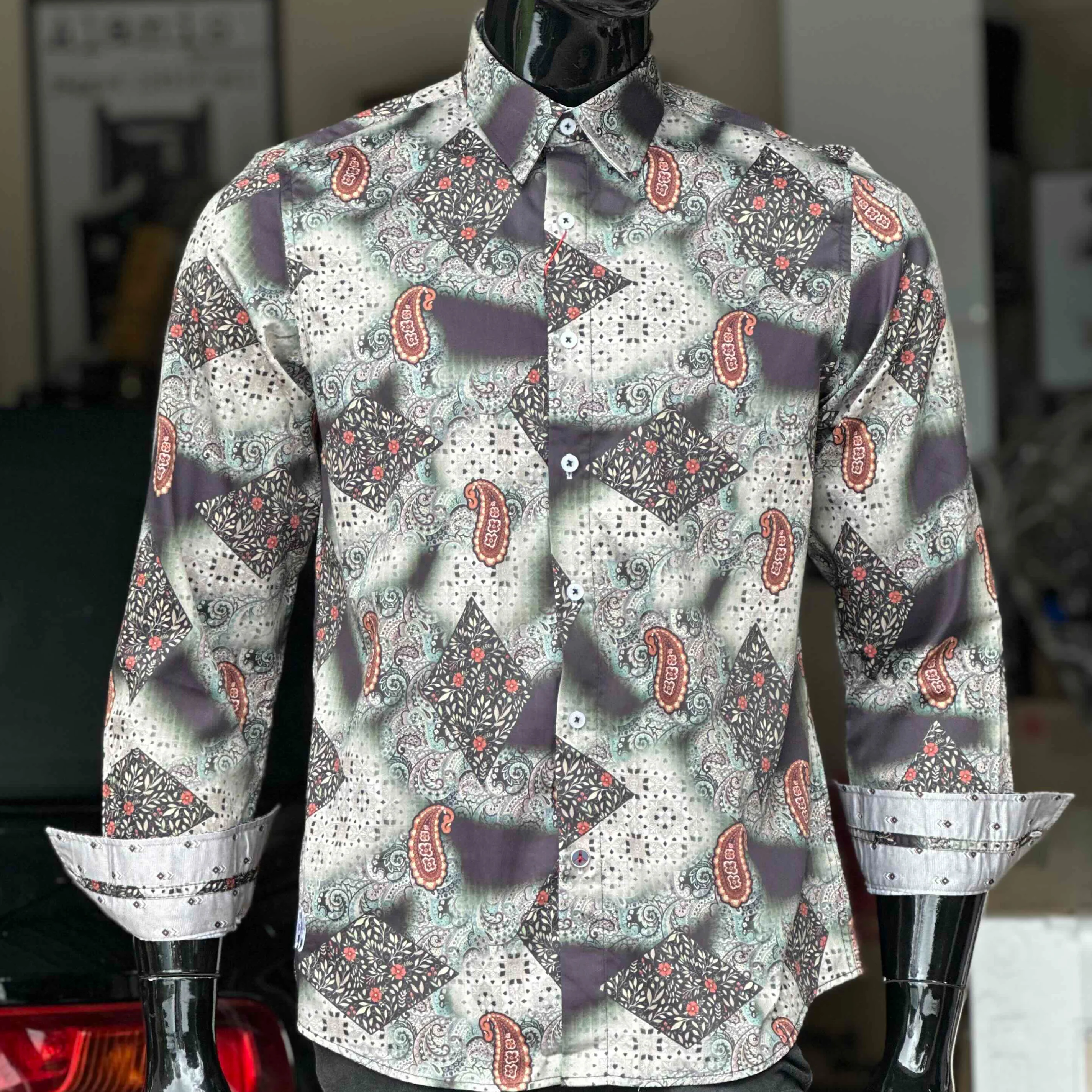 JOHN LENNON Mens Colchester Paisley Long Sleeve Shirt - Black - Image 3