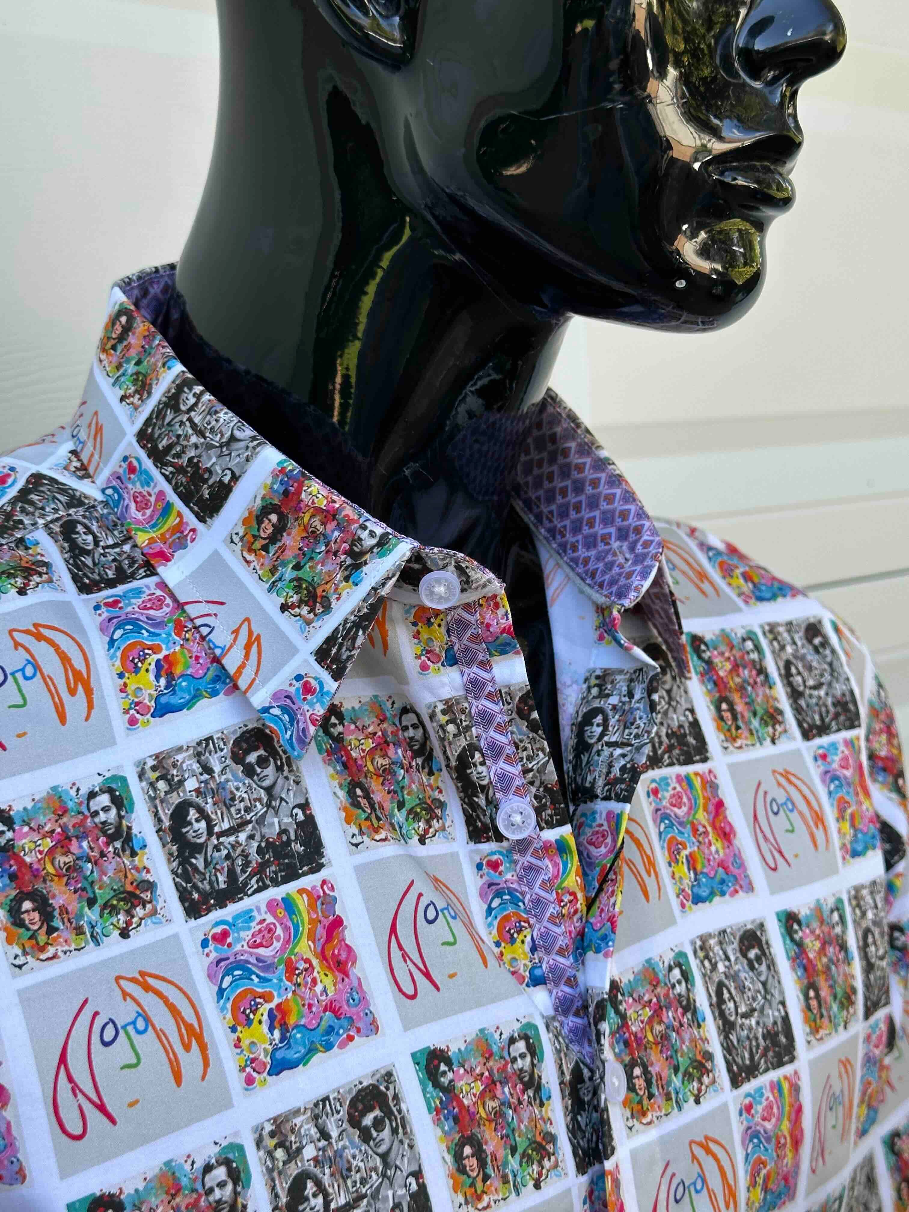 JOHN LENNON Mens Dewsbury Long Sleeve Shirt in Multi Print - Image 3