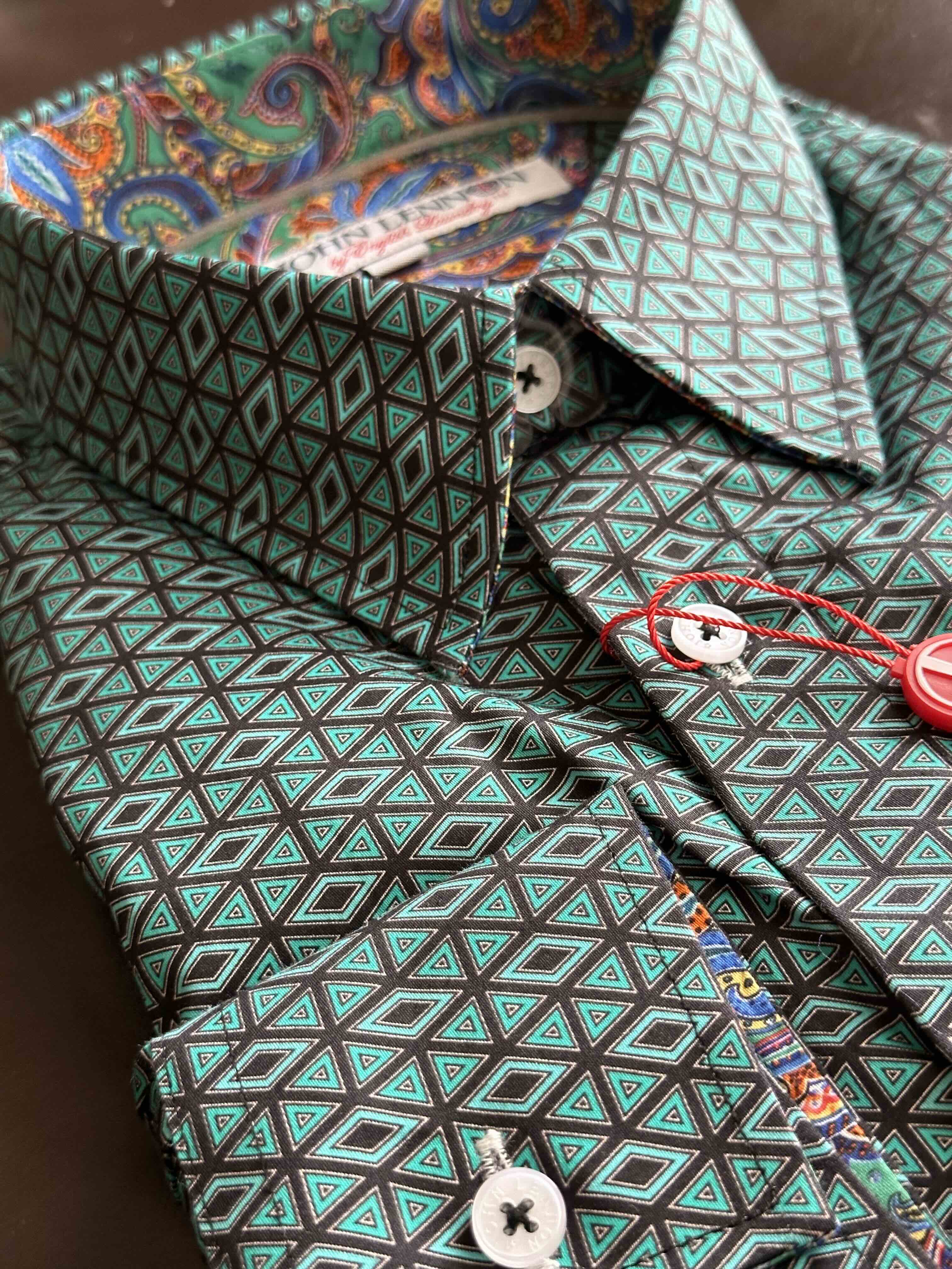 JOHN LENNON Mens Fosdyke Long Sleeve Shirt - Teal - Image 4