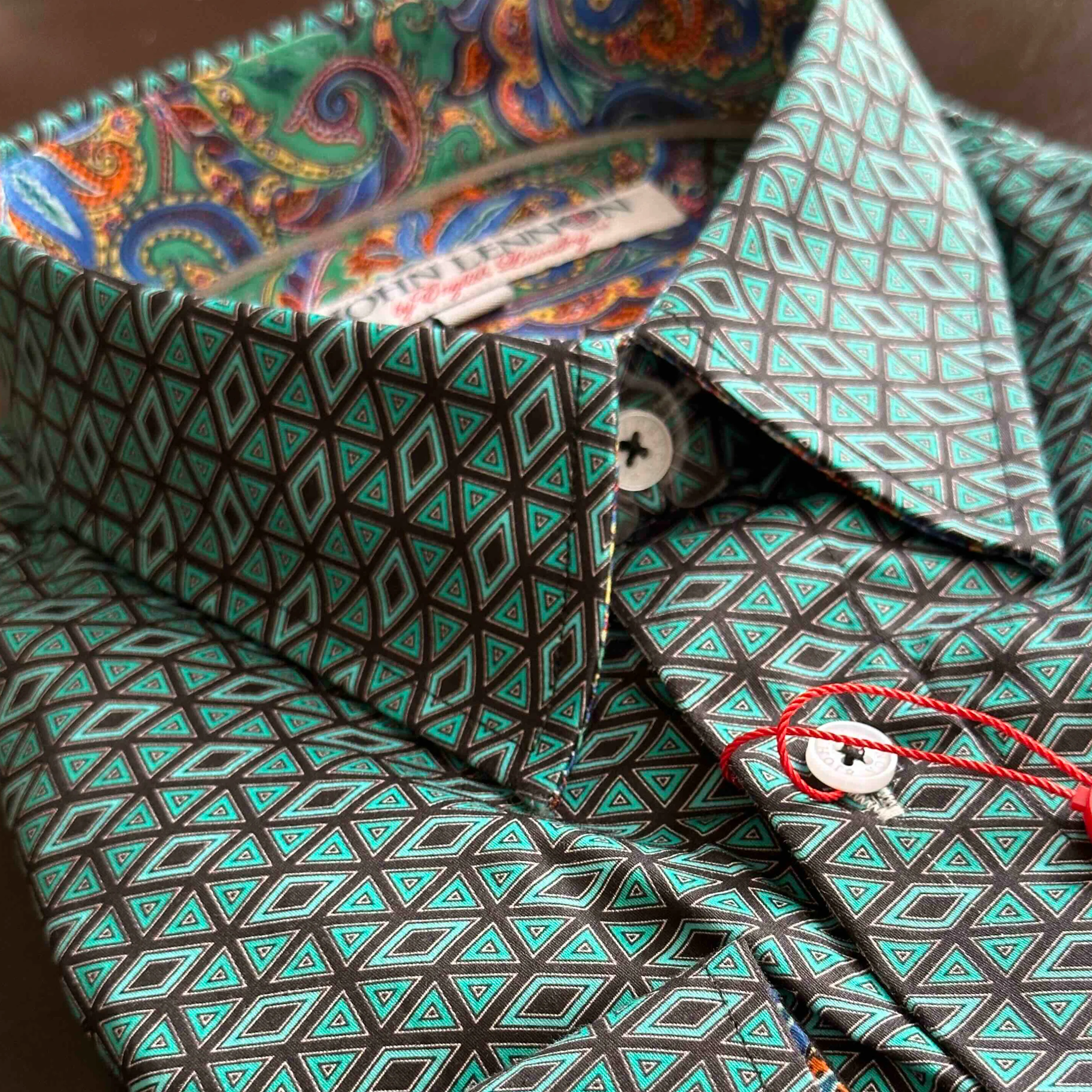 JOHN LENNON Mens Fosdyke Long Sleeve Shirt - Teal - Image 5