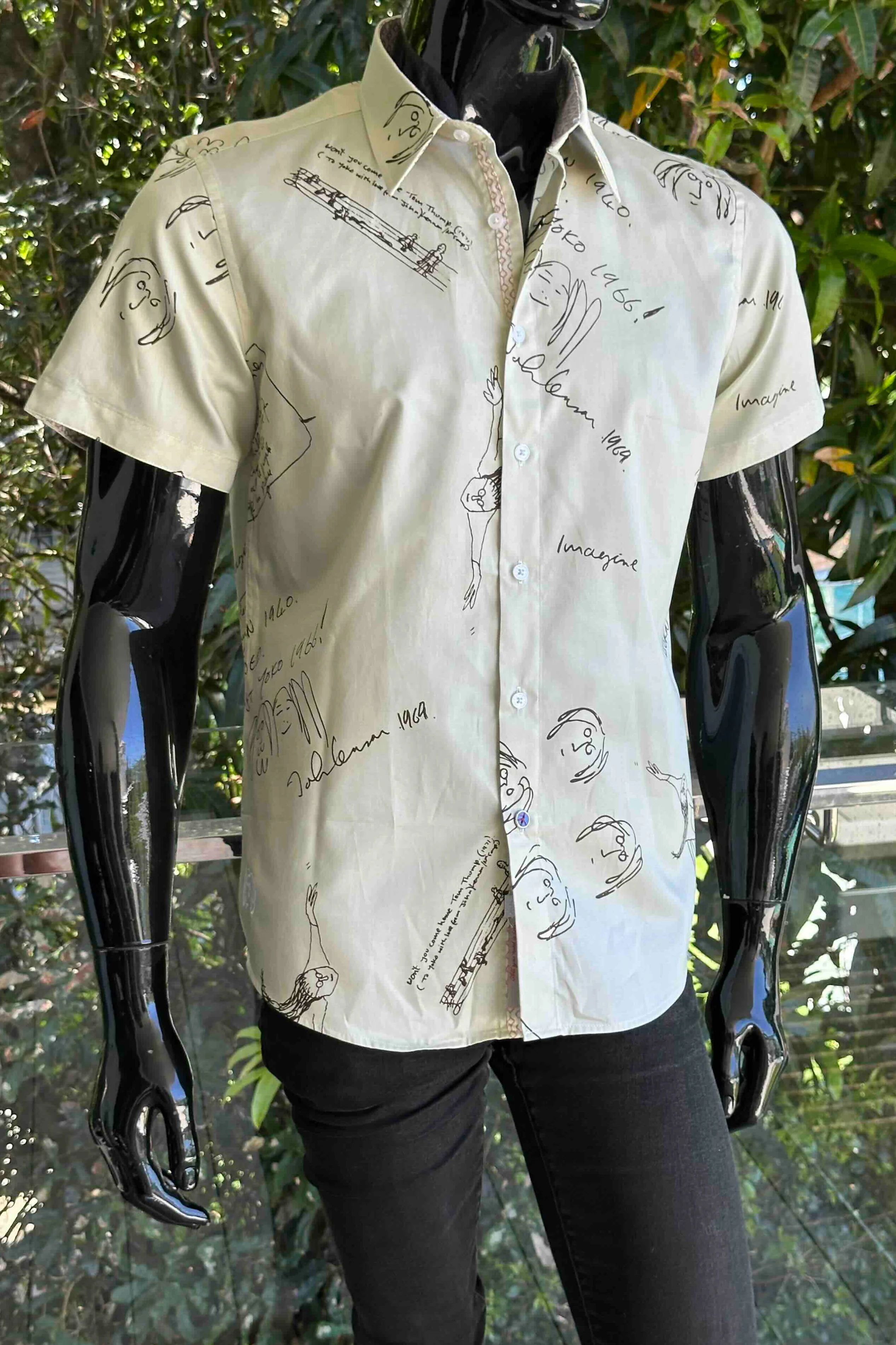 JOHN LENNON Mens Four Lanes Short Sleeve Shirt in Khaki - Image 3