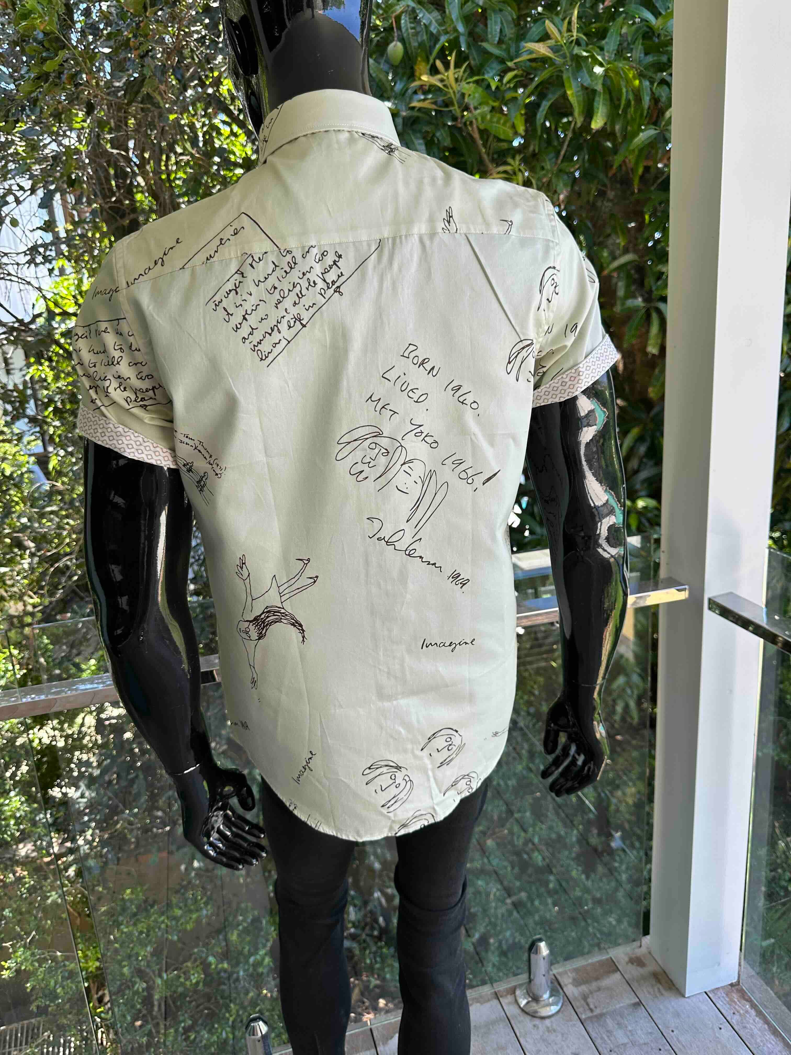 JOHN LENNON Mens Four Lanes Short Sleeve Shirt in Khaki - Image 4