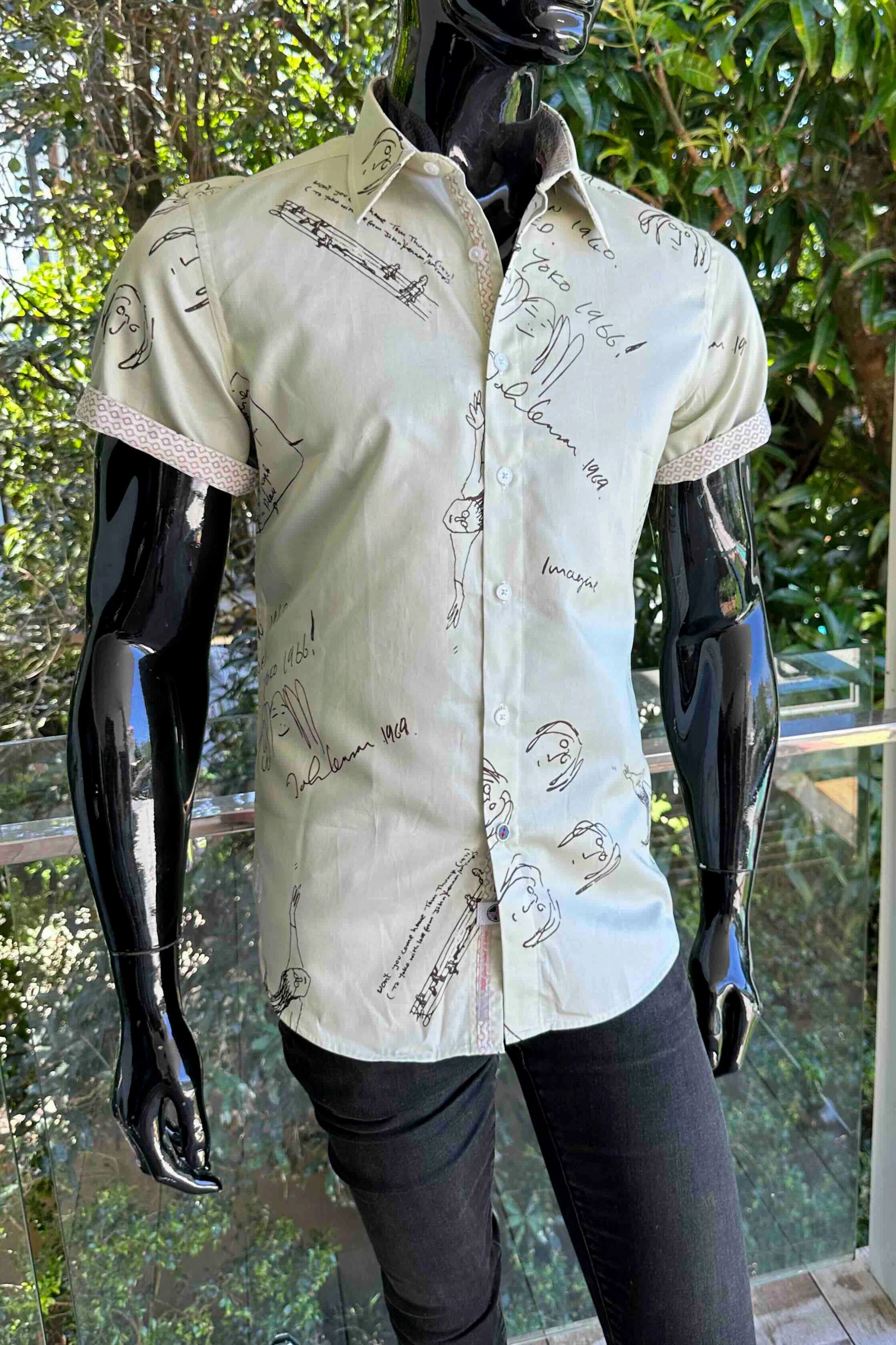 JOHN LENNON Mens Four Lanes Short Sleeve Shirt in Khaki - Image 6