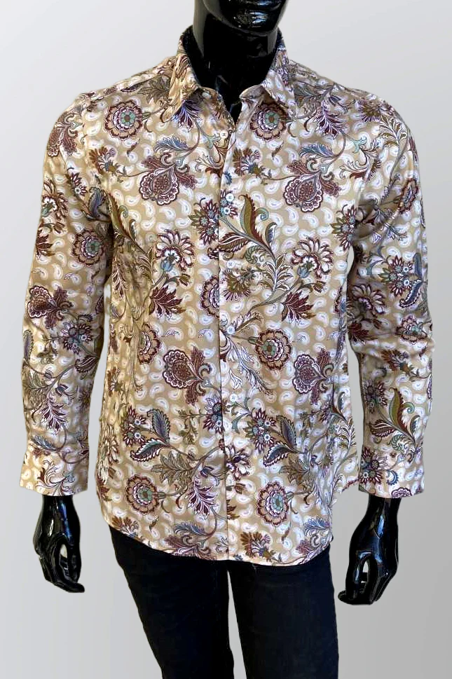 JOHN LENNON Mens Highcliffe Long Sleeve Shirt Latte Paisley - Image 5