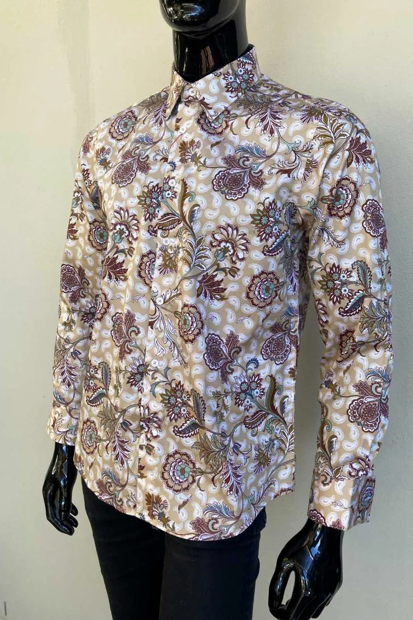 JOHN LENNON Mens Highcliffe Long Sleeve Shirt Latte Paisley - Image 8