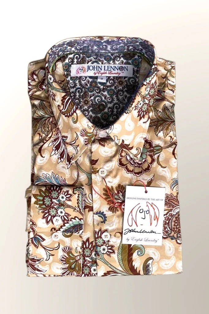JOHN LENNON Mens Highcliffe Long Sleeve Shirt Latte Paisley - Image 9