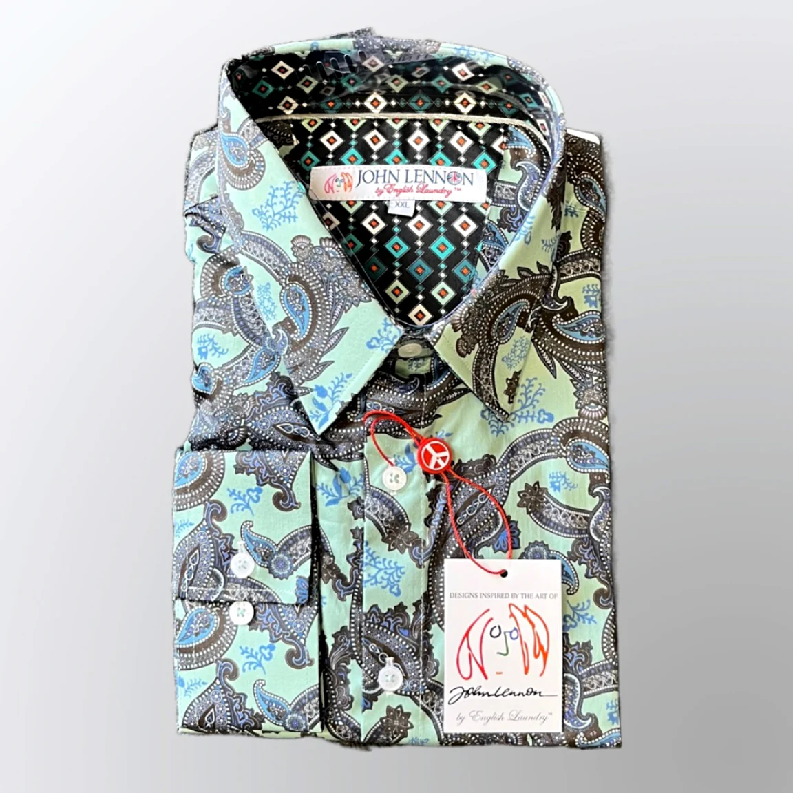 JOHN LENNON Mens Humber Long Sleeve Paisley Shirt Mint - Image 11