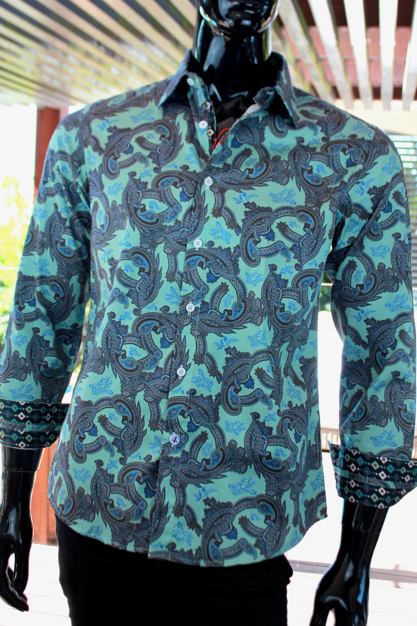 JOHN LENNON Mens Humber Long Sleeve Paisley Shirt Mint - Image 17