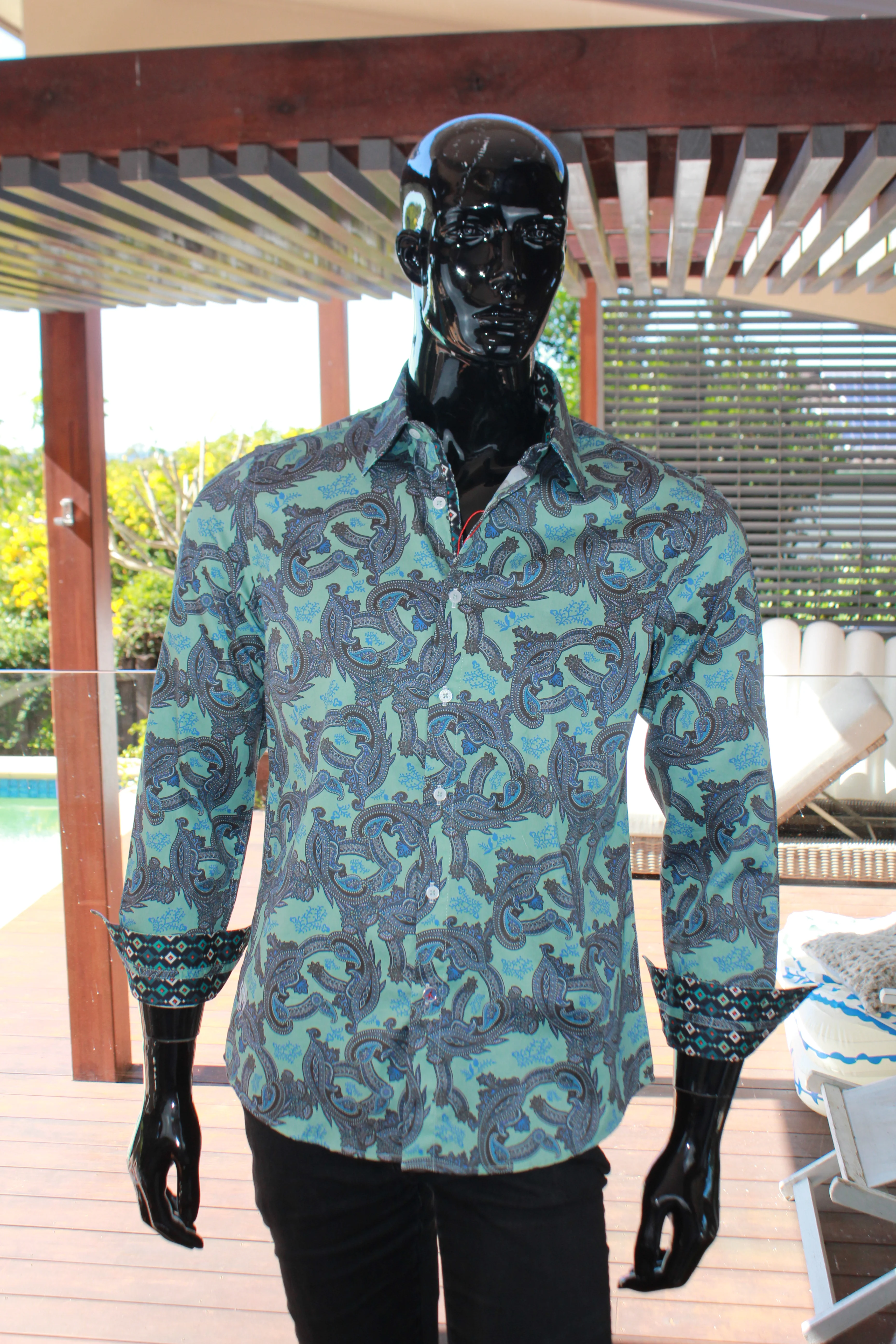 JOHN LENNON Mens Humber Long Sleeve Paisley Shirt Mint - Image 2