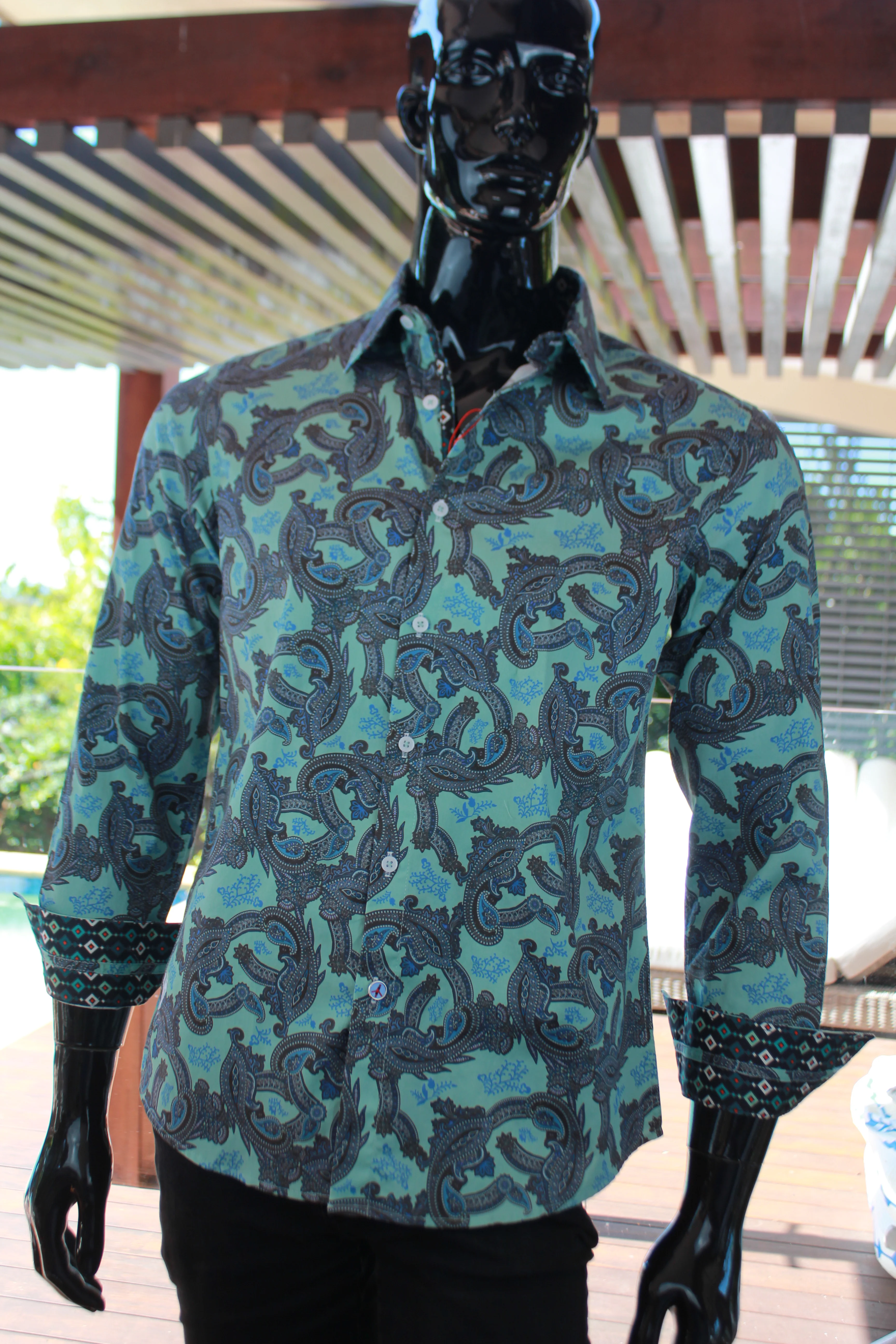 JOHN LENNON Mens Humber Long Sleeve Paisley Shirt Mint - Image 3