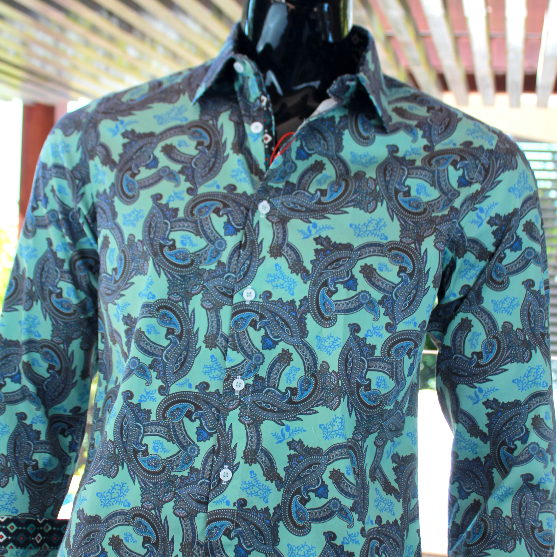 JOHN LENNON Mens Humber Long Sleeve Paisley Shirt Mint - Image 4
