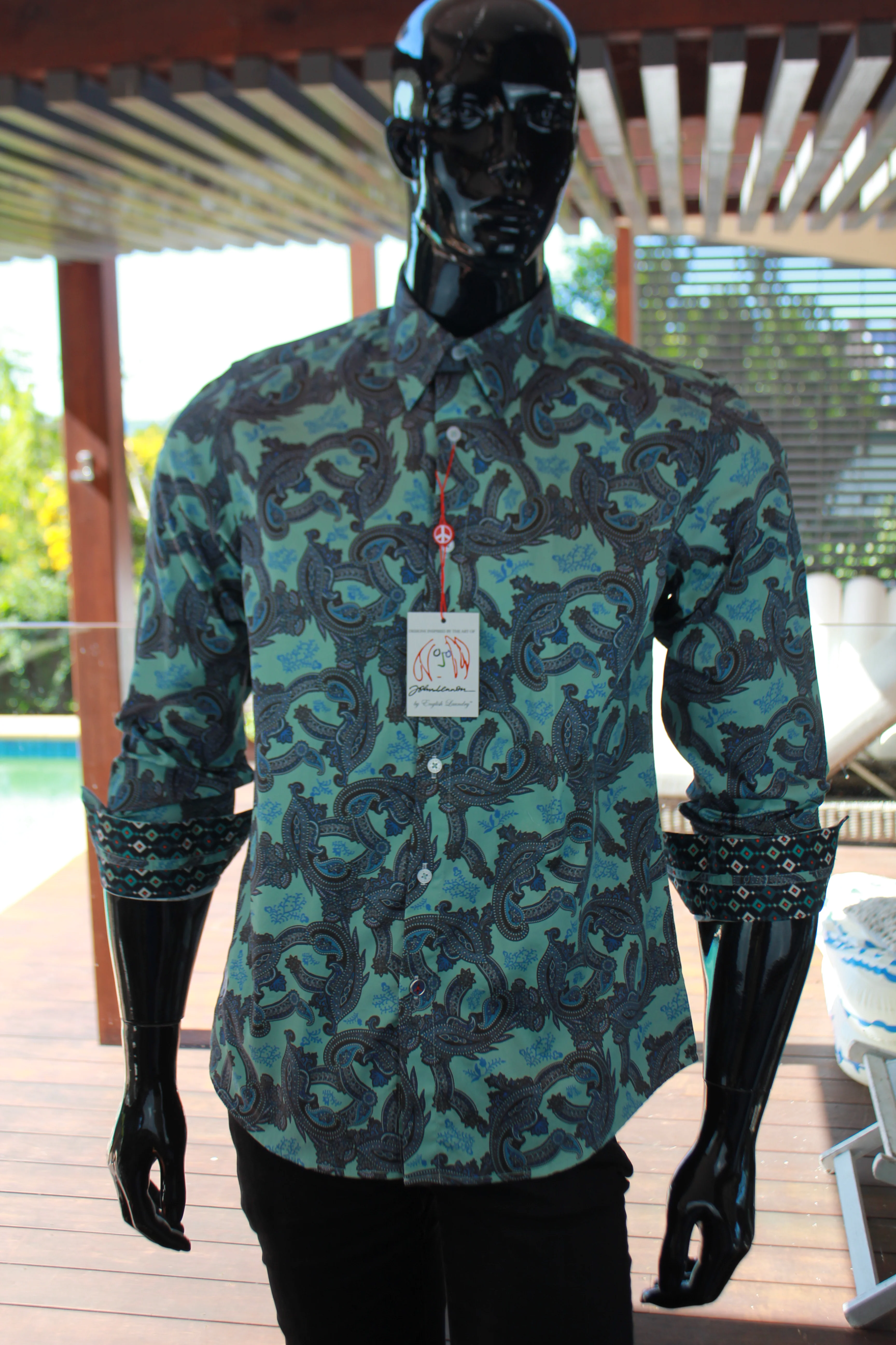 JOHN LENNON Mens Humber Long Sleeve Paisley Shirt Mint - Image 8