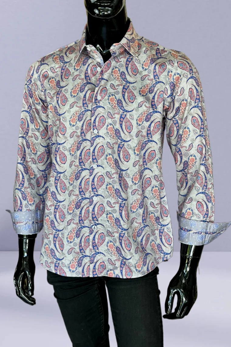 JOHN LENNON Mens Ipswich Paisley Shirt - Putty