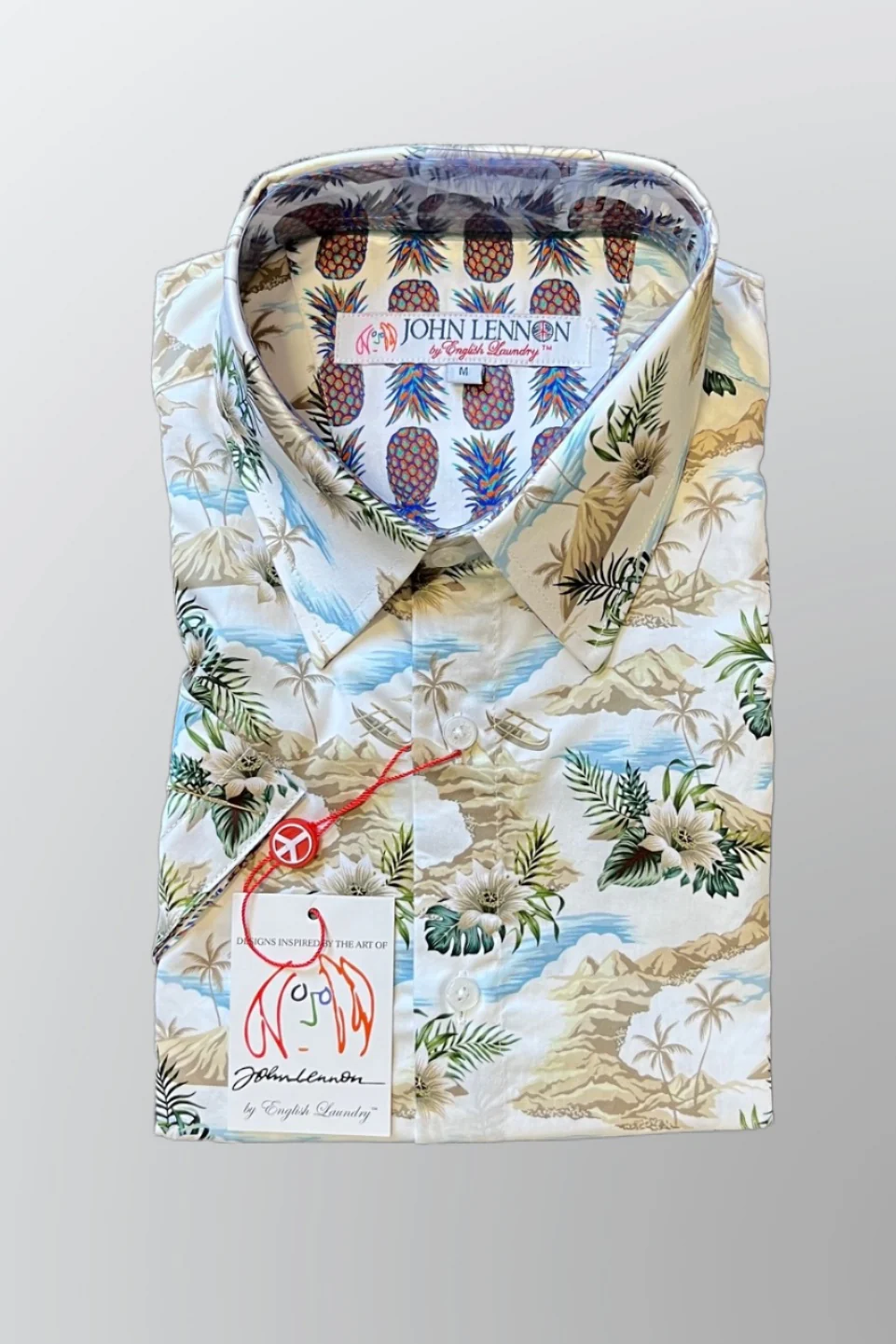 JOHN LENNON Mens Meadow Short Sleeve Hawaiian Shirt White - Image 3