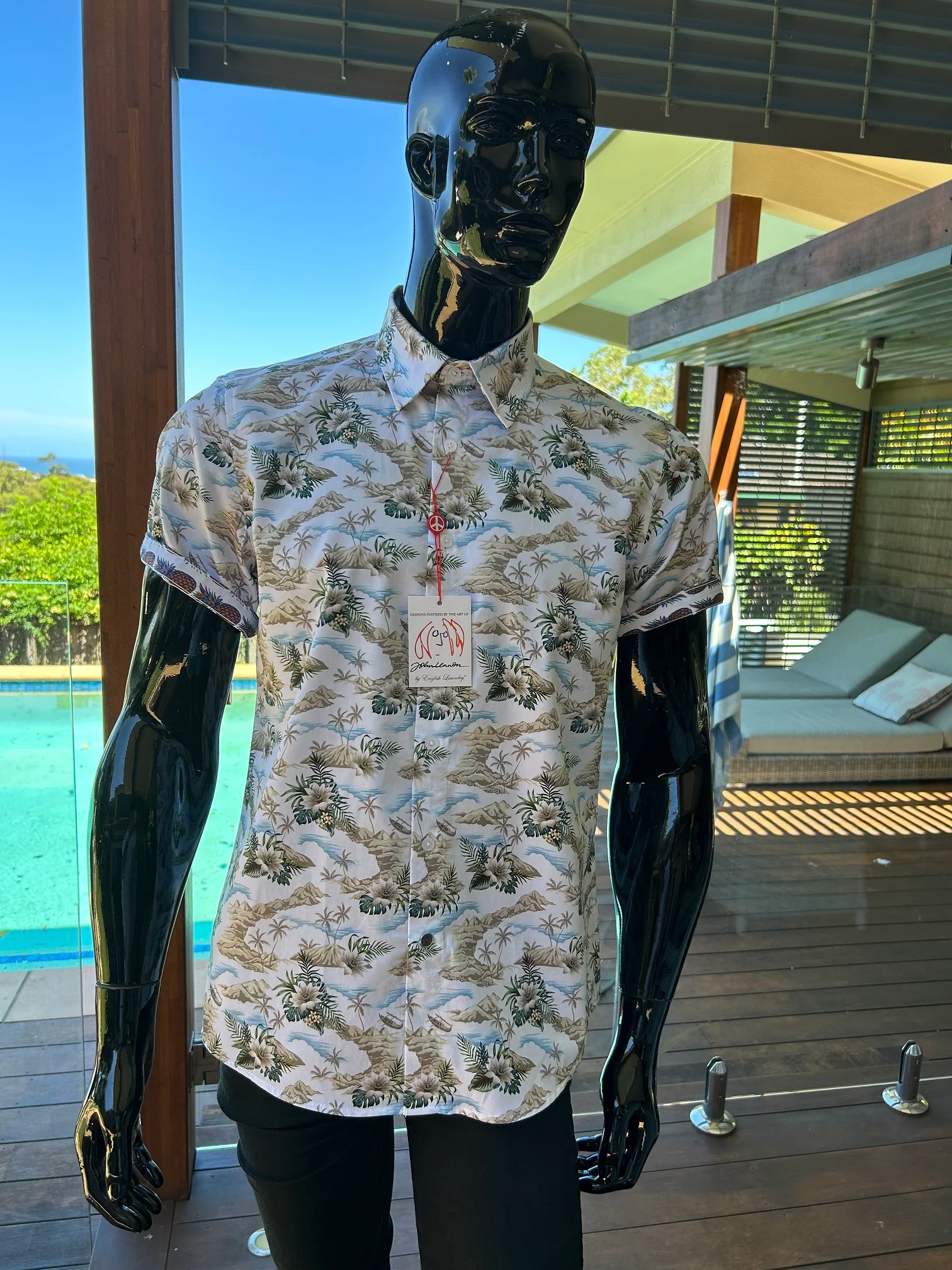 JOHN LENNON Mens Meadow Short Sleeve Hawaiian Shirt White - Image 4