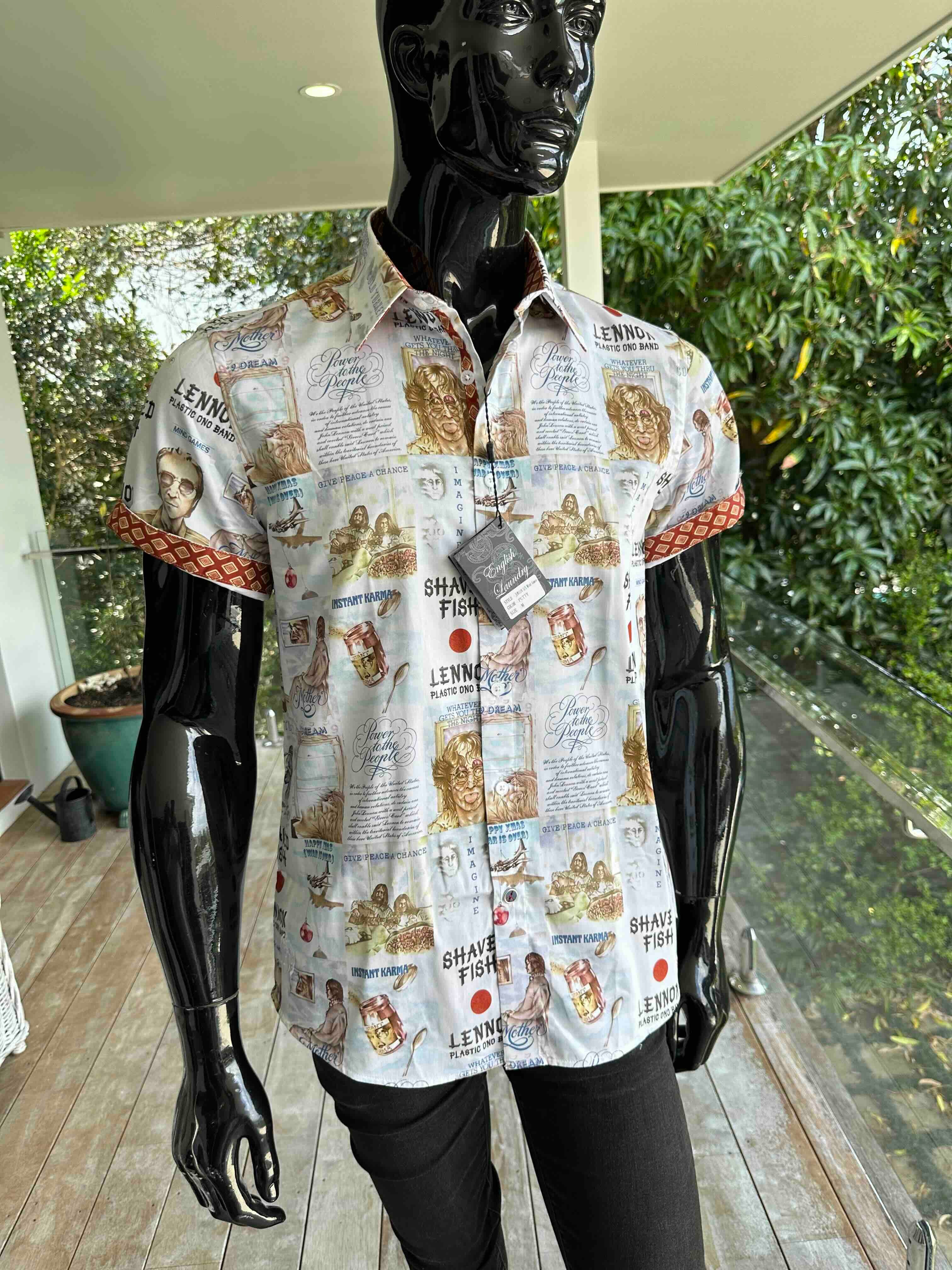 JOHN LENNON Mens Mind Games Short Sleeve Shirt in Putty - Image 5