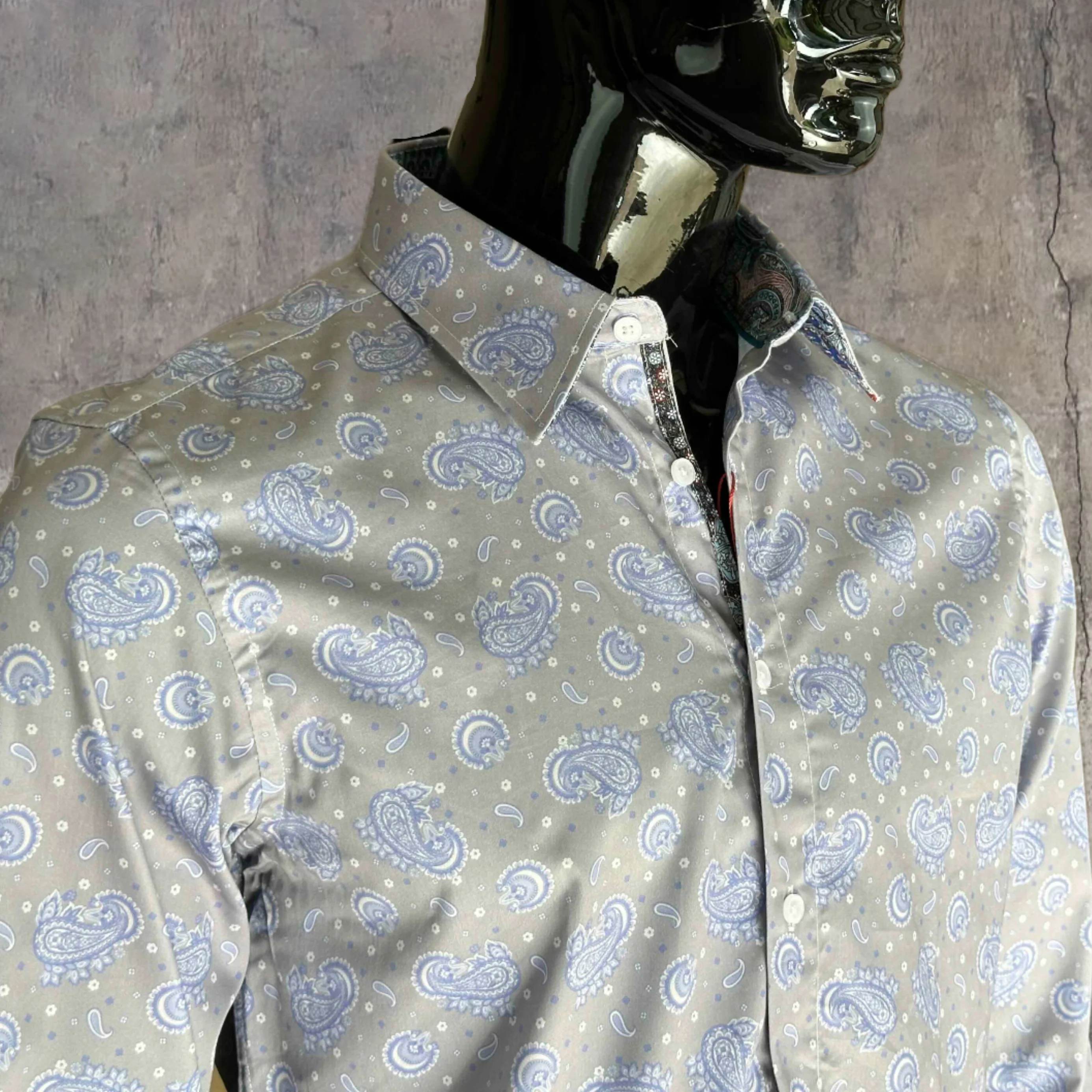 JOHN LENNON Mens Newport Long Sleeve Paisley Shirt - Mist - Image 11