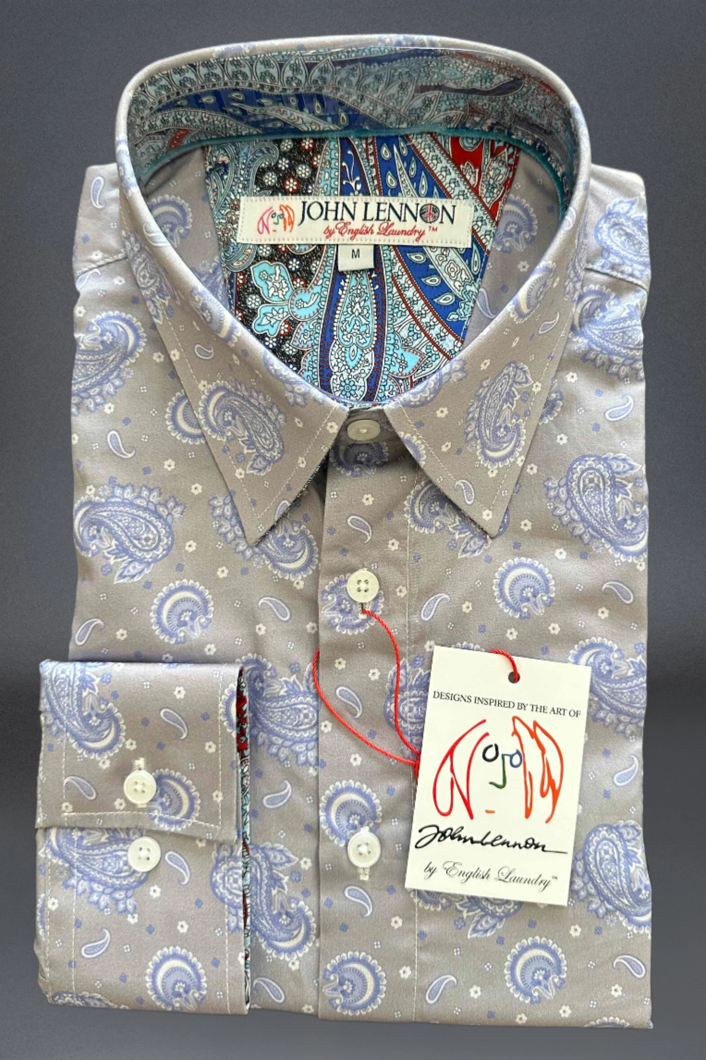 JOHN LENNON Mens Newport Long Sleeve Paisley Shirt - Mist - Image 2