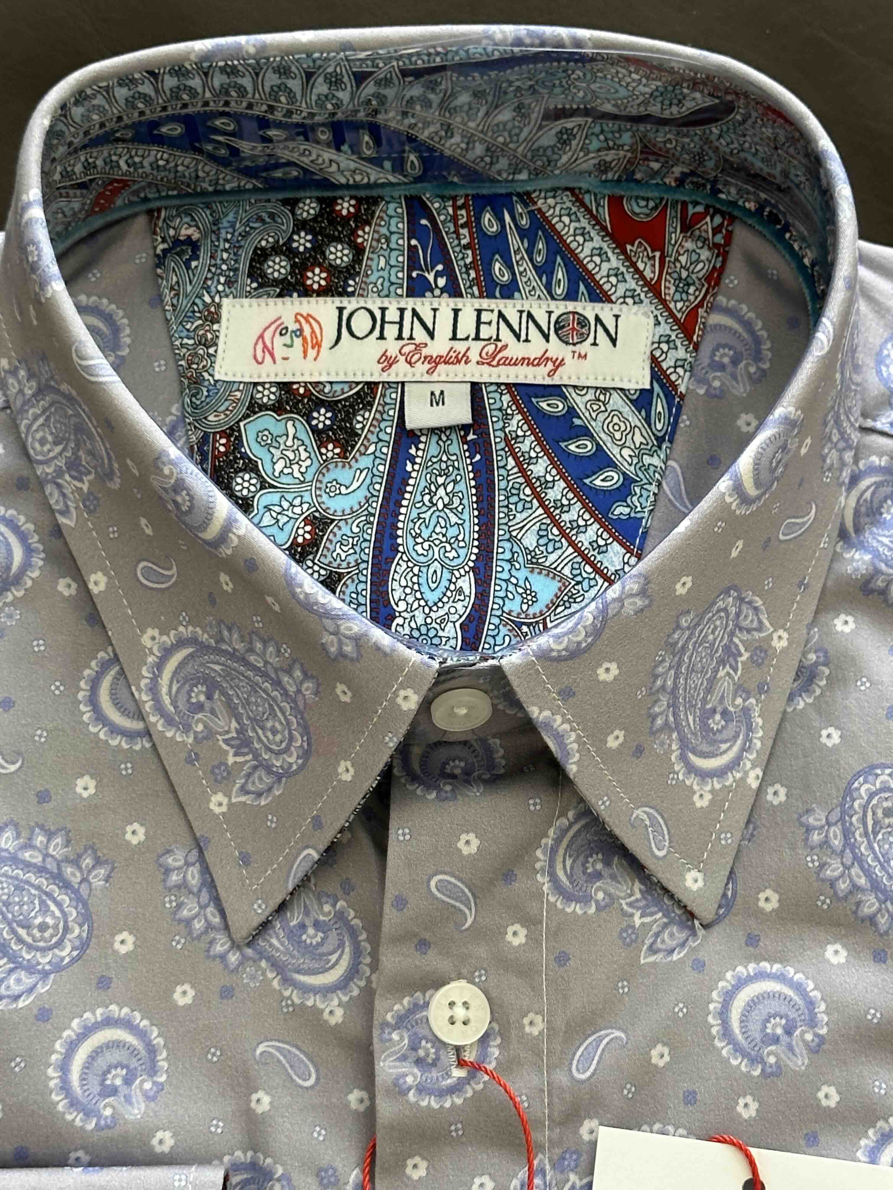 JOHN LENNON Mens Newport Long Sleeve Paisley Shirt - Mist - Image 3