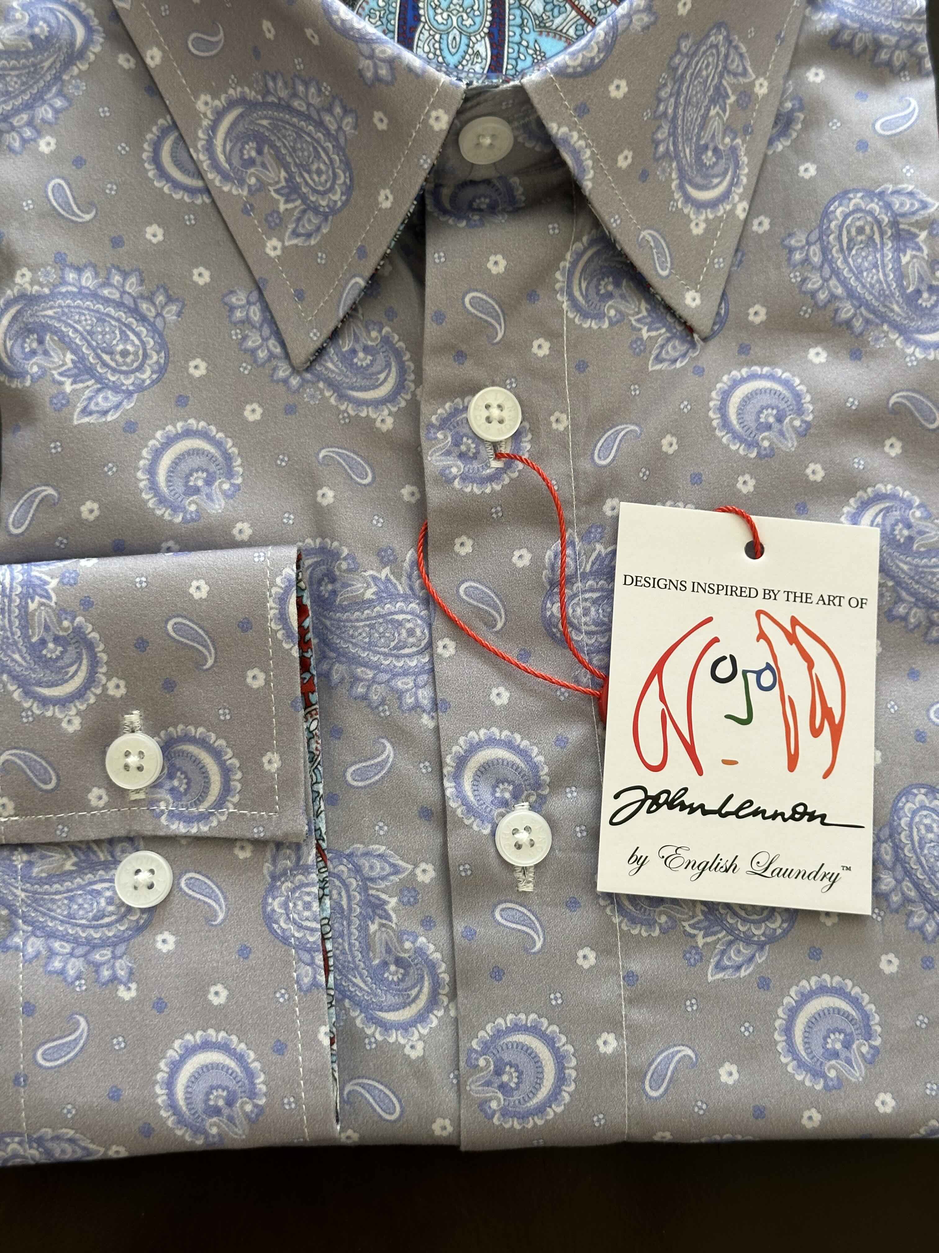 JOHN LENNON Mens Newport Long Sleeve Paisley Shirt - Mist - Image 4