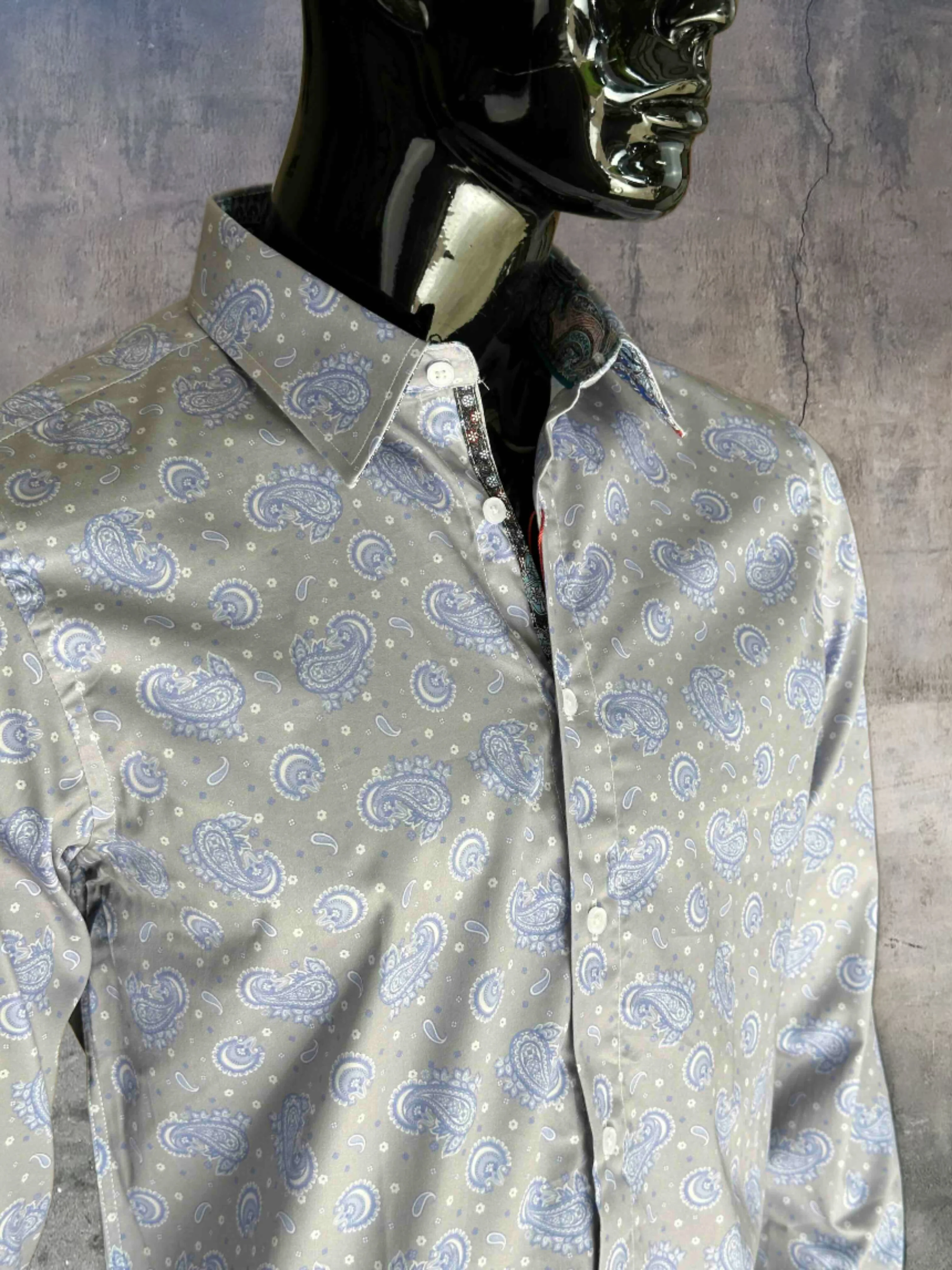JOHN LENNON Mens Newport Long Sleeve Paisley Shirt - Mist - Image 5