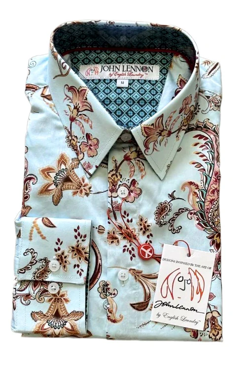 JOHN LENNON Mens Queens Park Long Sleeve Shirt - Mint Paisley - Image 11