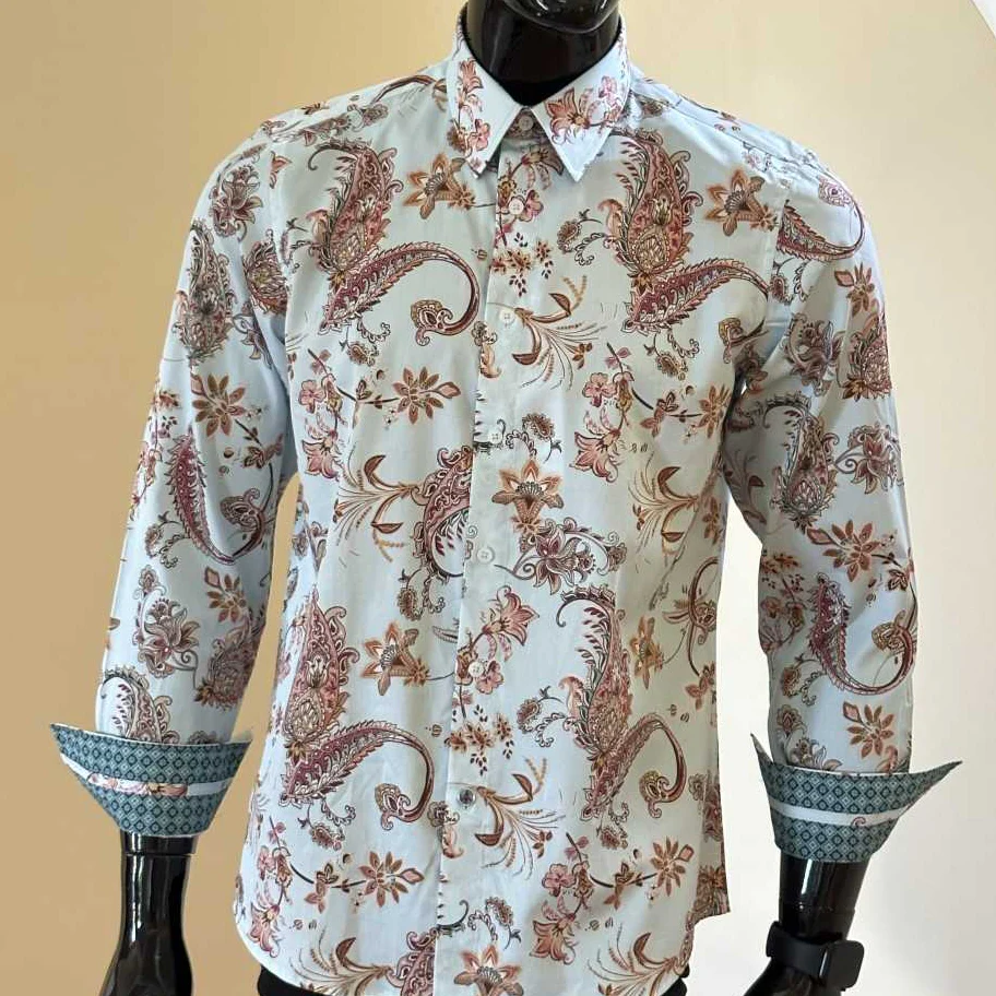 JOHN LENNON Mens Queens Park Long Sleeve Shirt - Mint Paisley - Image 2