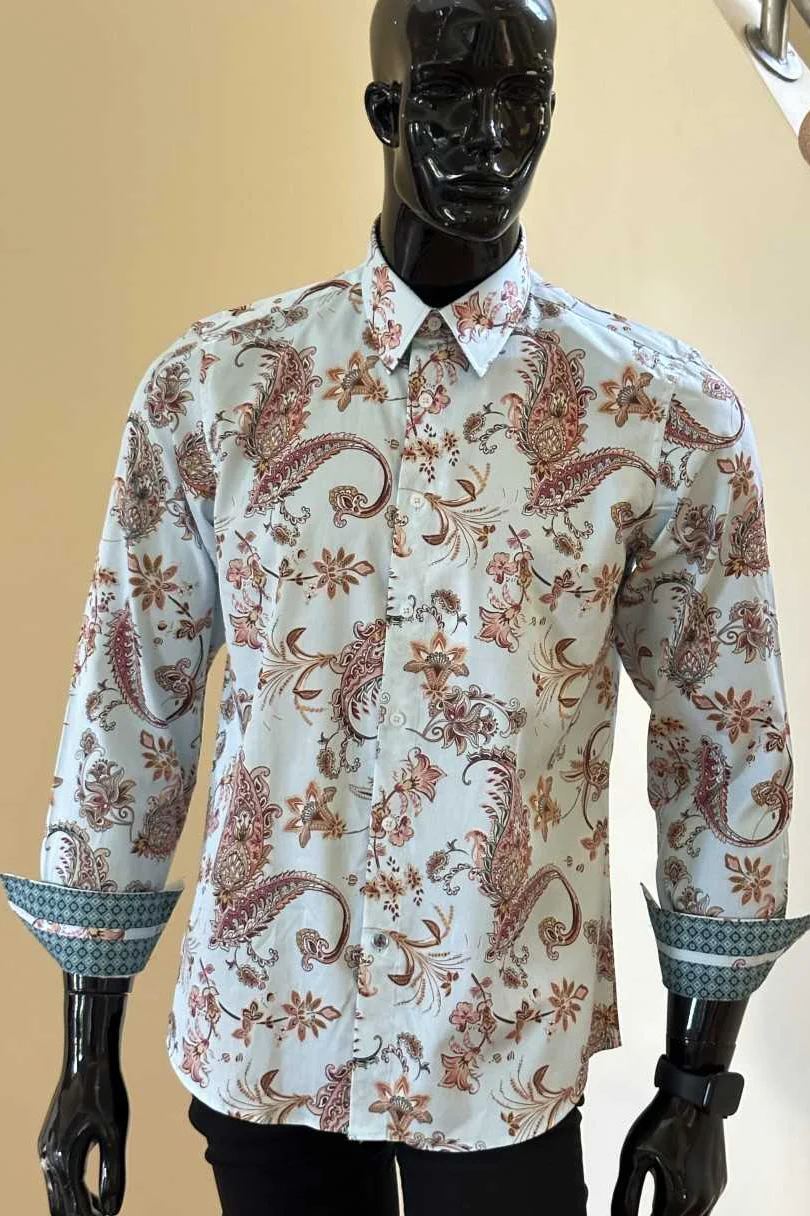 JOHN LENNON Mens Queens Park Long Sleeve Shirt - Mint Paisley - Image 3