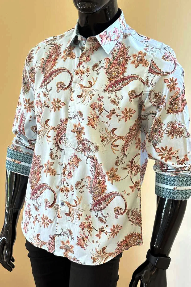 JOHN LENNON Mens Queens Park Long Sleeve Shirt - Mint Paisley - Image 4