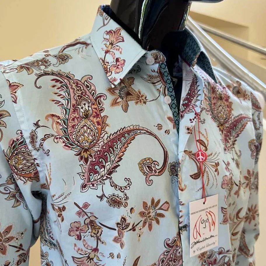 JOHN LENNON Mens Queens Park Long Sleeve Shirt - Mint Paisley - Image 5
