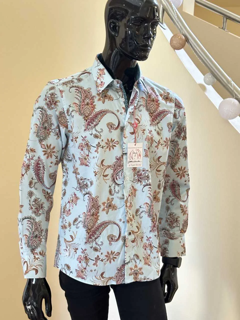 JOHN LENNON Mens Queens Park Long Sleeve Shirt - Mint Paisley - Image 7